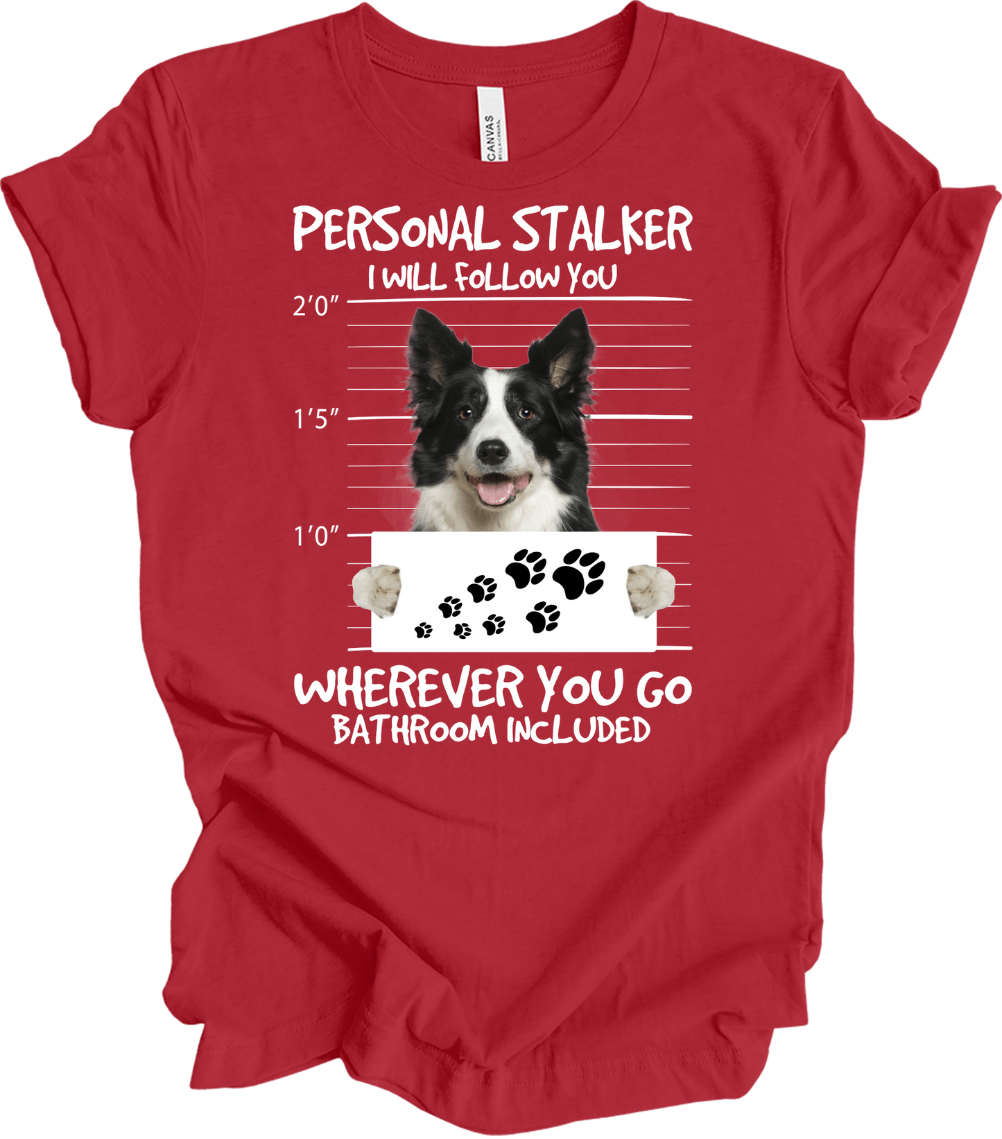 Border Collie Peeking Dog - Funny Collie Lover Gift T-Shirt in Canvas Red