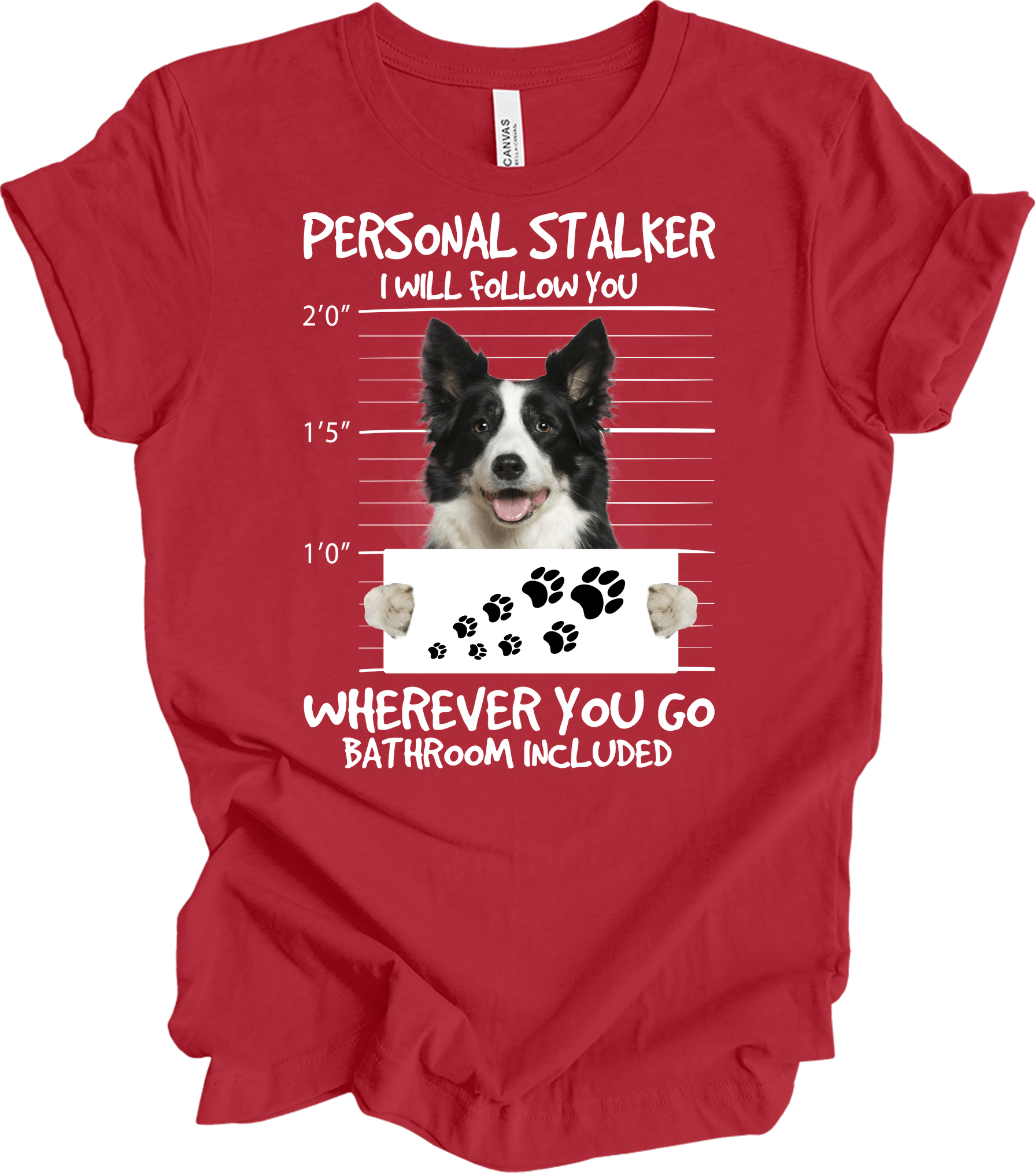 Border Collie Peeking Dog - Funny Collie Lover Gift T-Shirt in Canvas Red