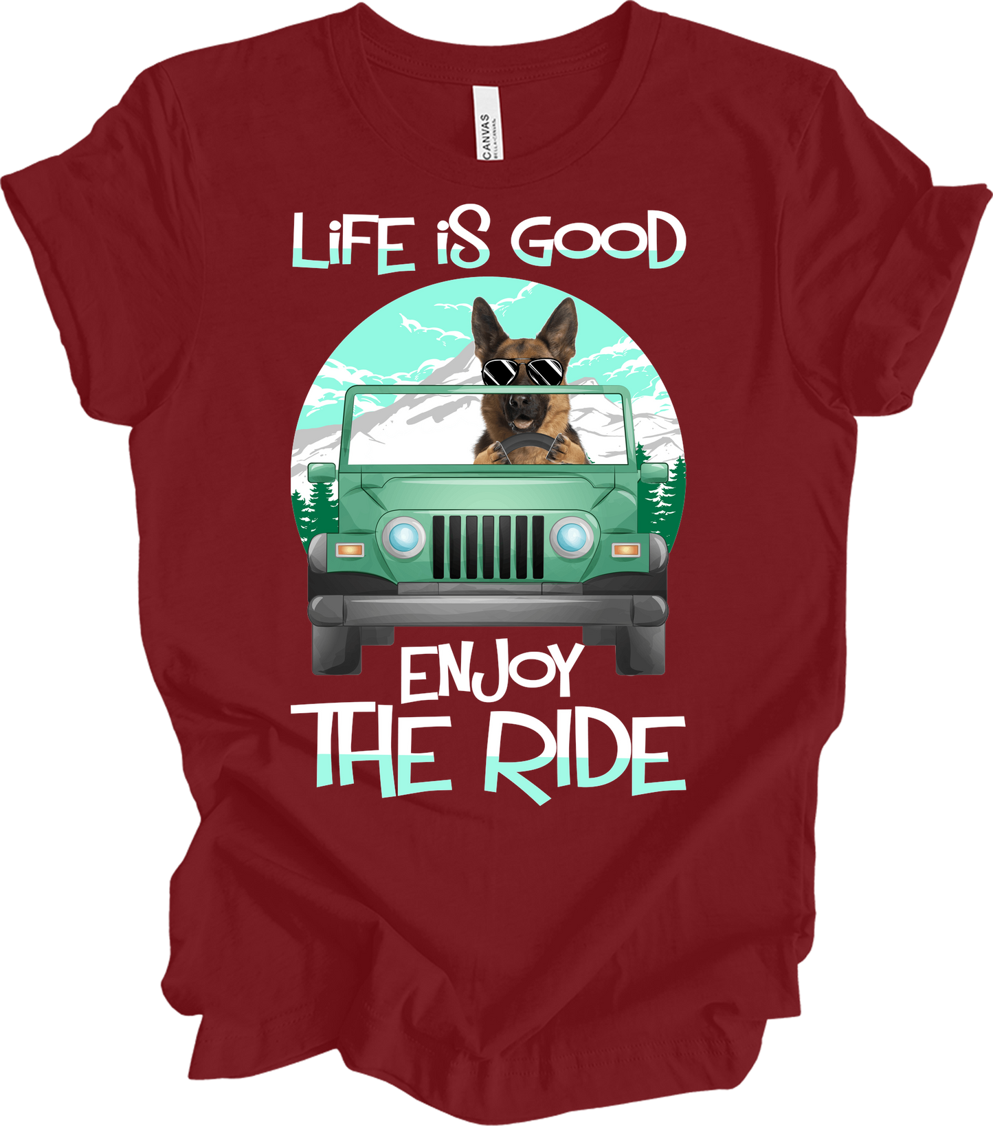 German Shepherd Life is Good Off-Road T-Shirt in Cardinal
