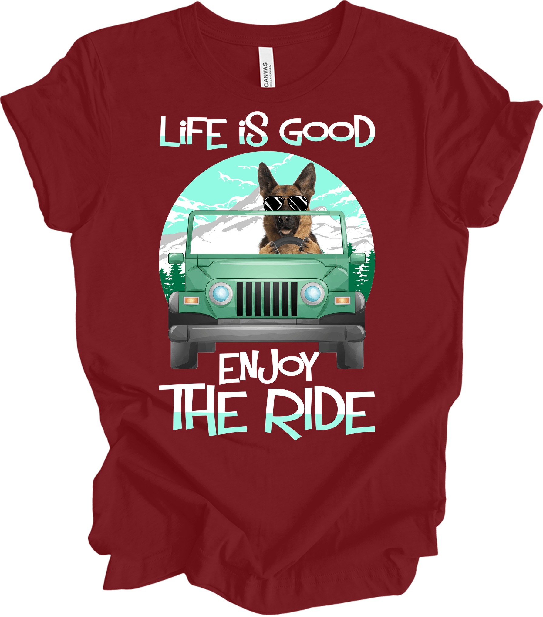 German Shepherd Life is Good Off-Road T-Shirt in Cardinal
