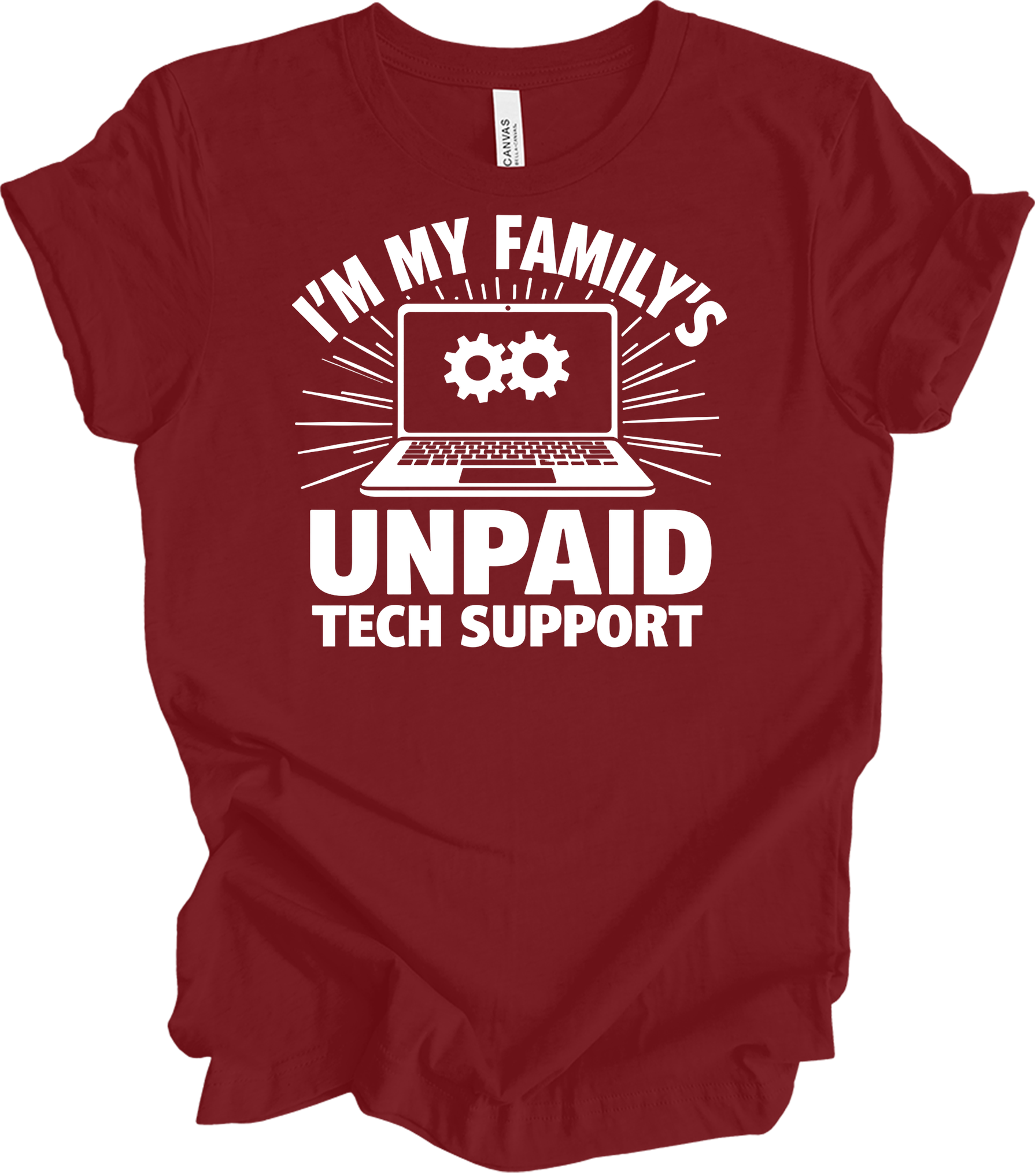 Unpaid Tech Support Funny T-Shirt in Cardinal