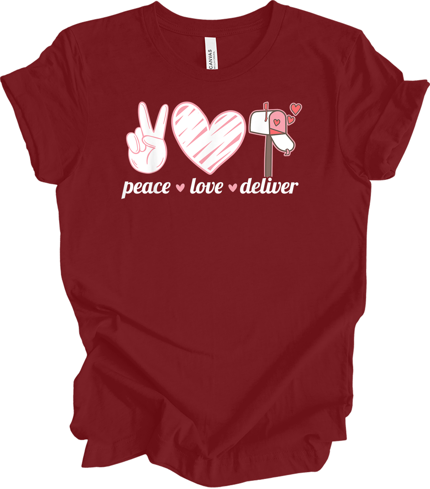 Peace Love Deliver T-Shirt in Cardinal