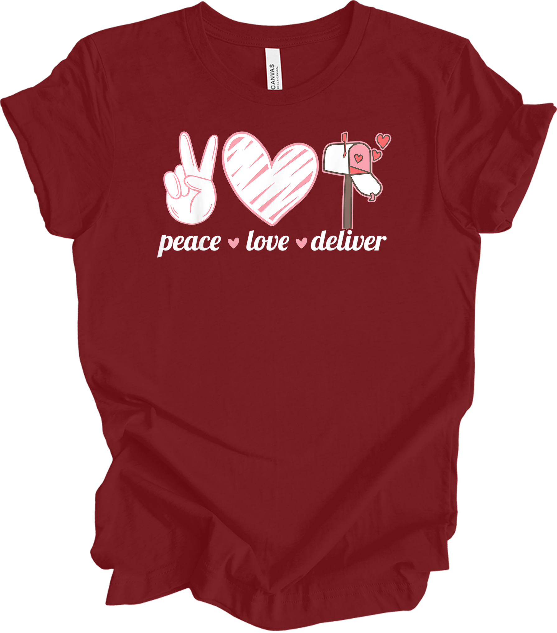 Peace Love Deliver T-Shirt in Cardinal