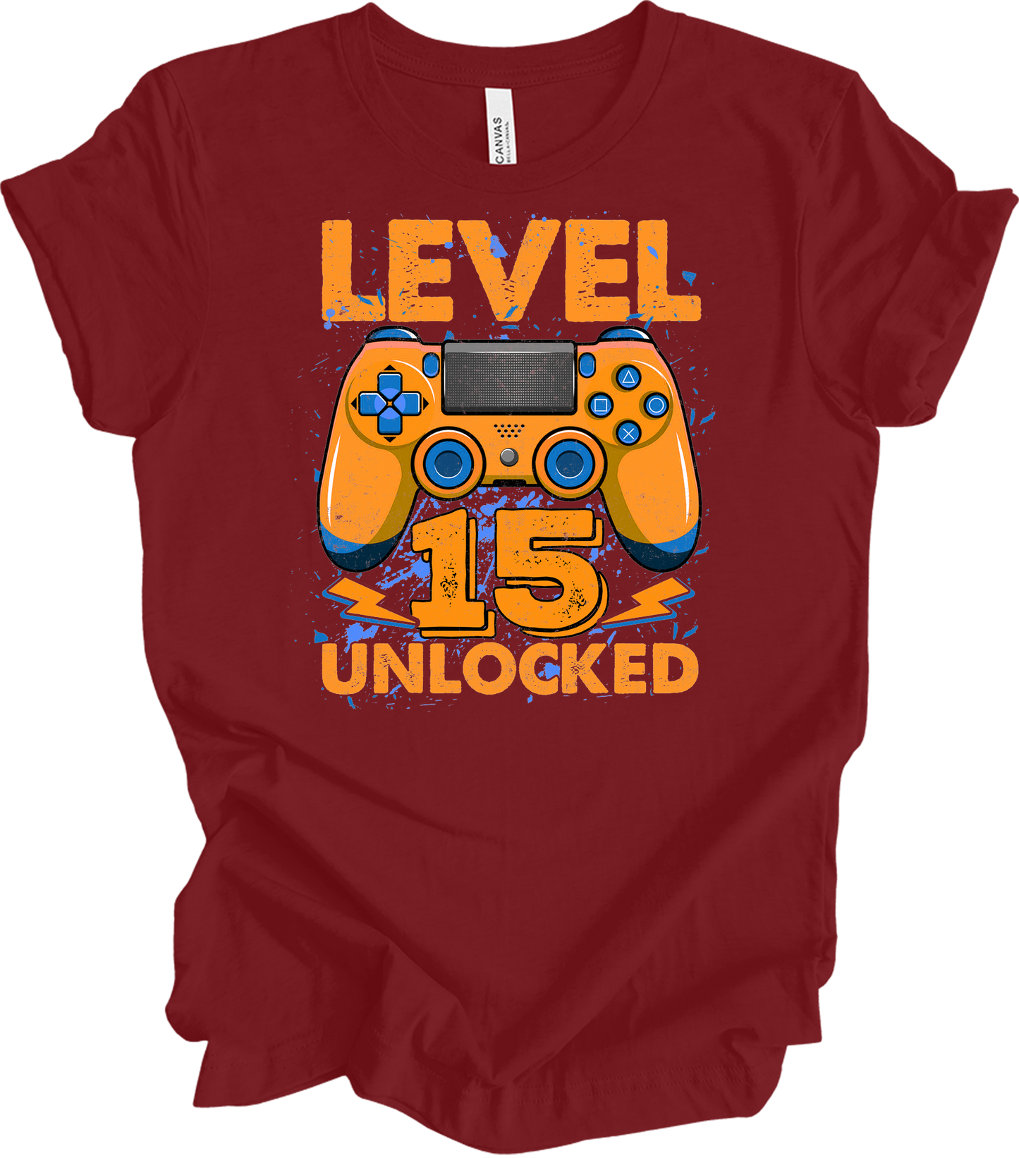 Level 15 Unlocked Gamer T-Shirt in Cardinal