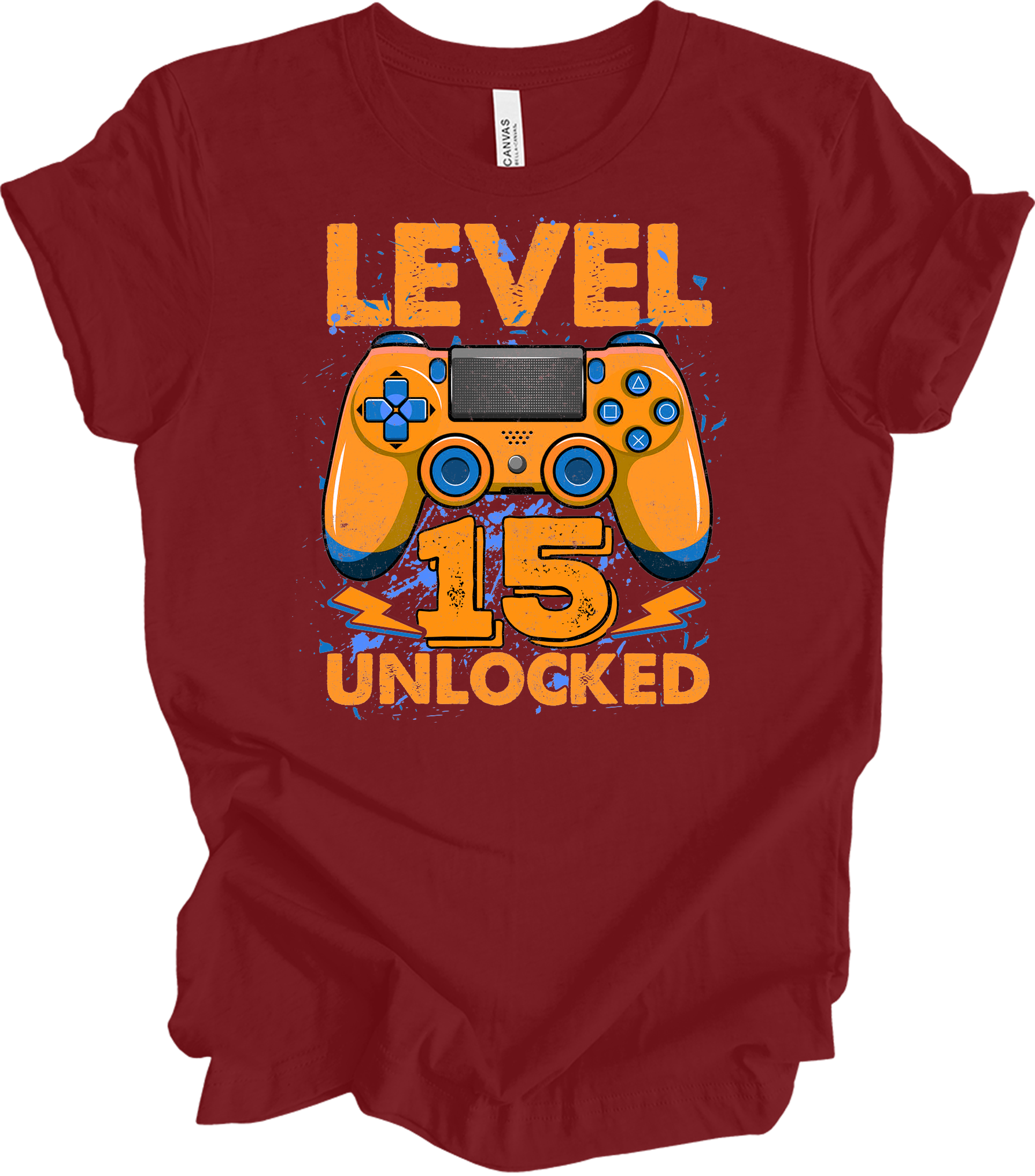 Level 15 Unlocked Gamer T-Shirt in Cardinal