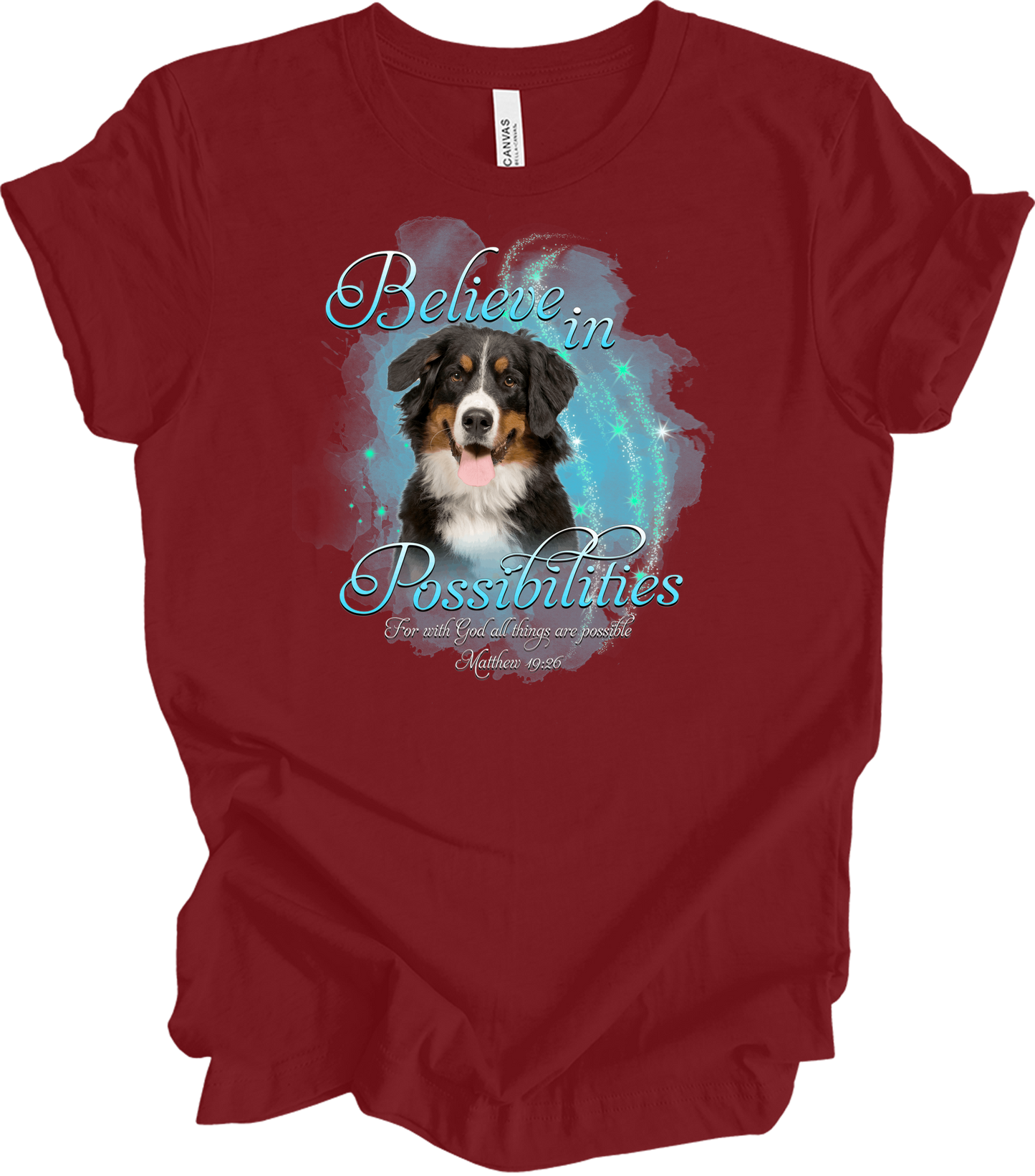 Bernese Dog 'Believe' T-Shirt in Cardinal