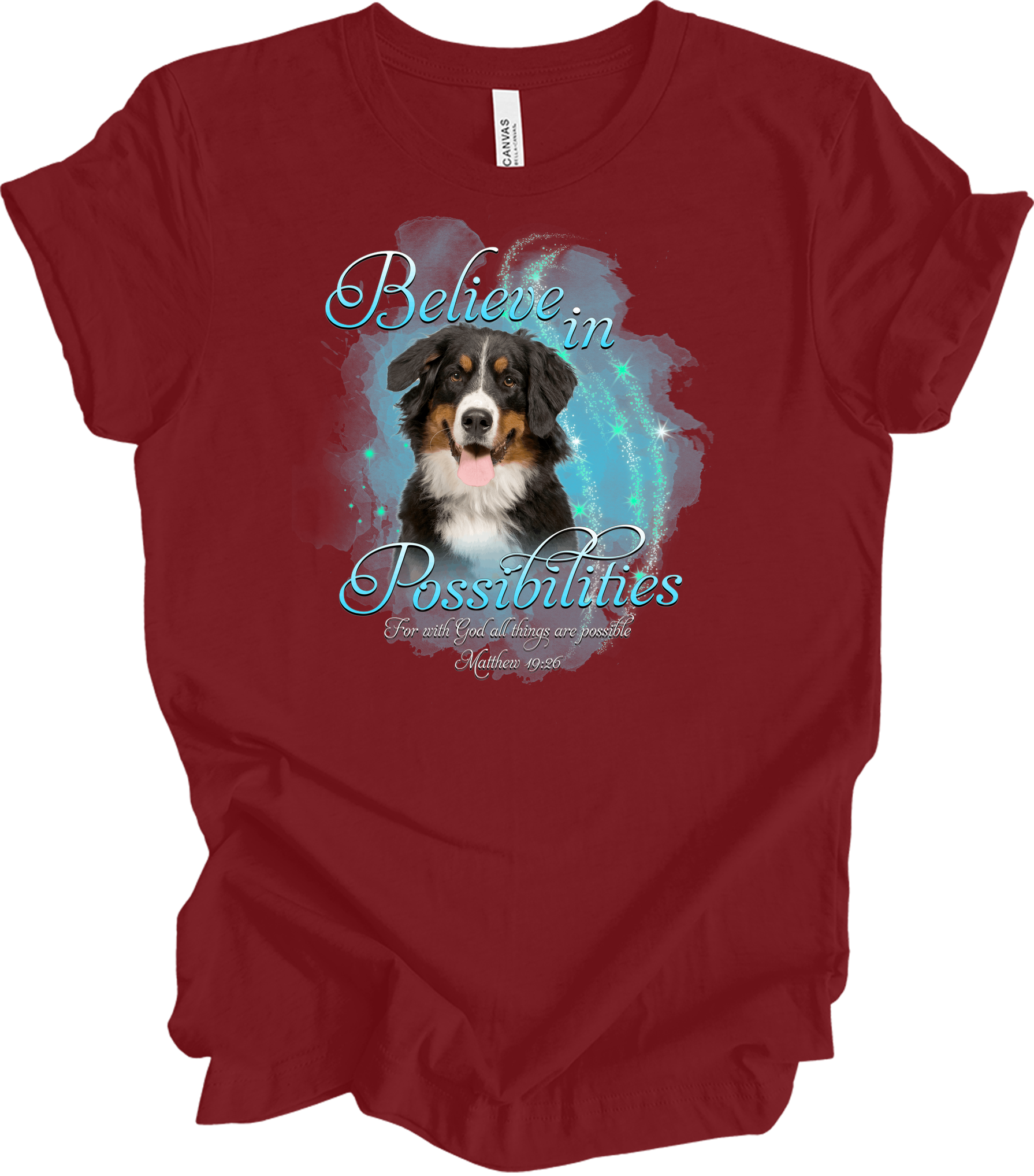 Bernese Dog 'Believe' T-Shirt in Cardinal