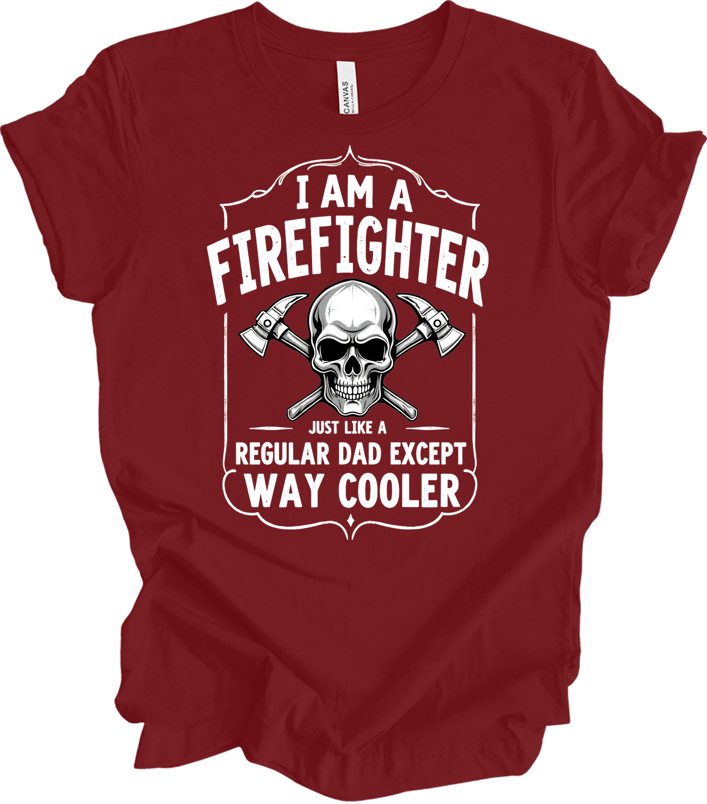 Firefighter Dad Cool Skull T-Shirt in Cardinal