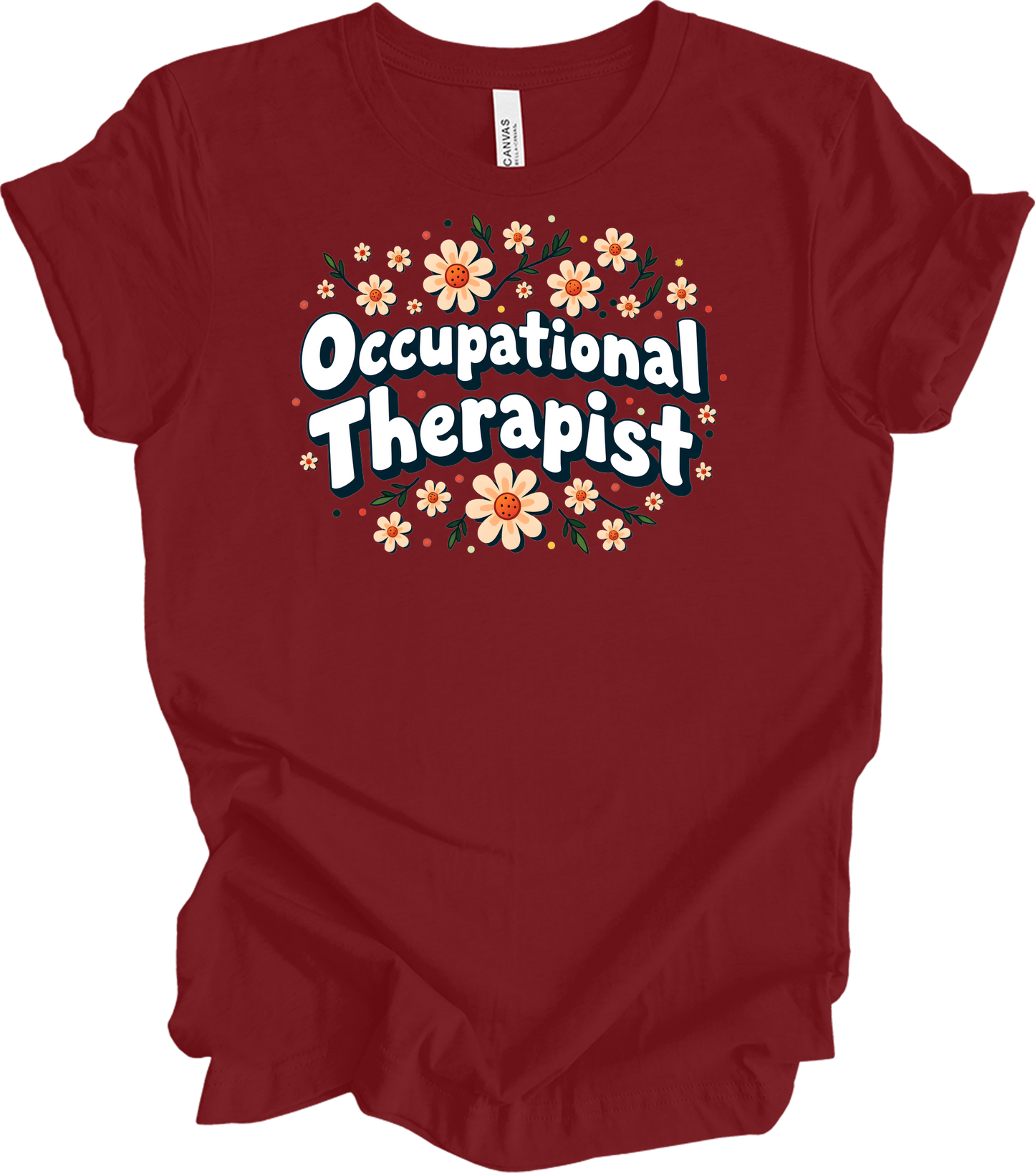 Floral Occupational Therapist T-Shirt in Cardinal