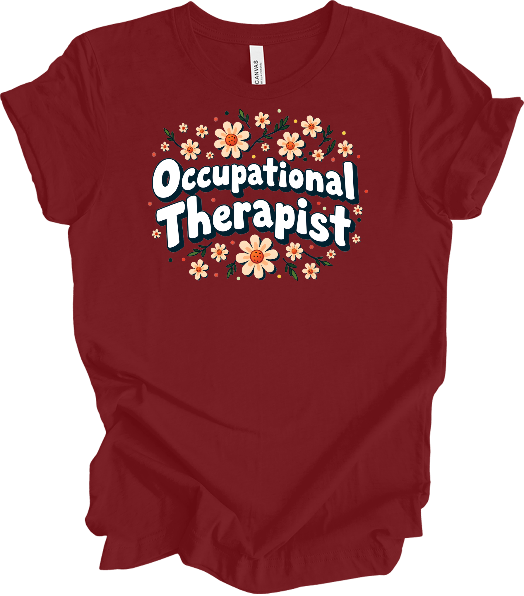Floral Occupational Therapist T-Shirt in Cardinal