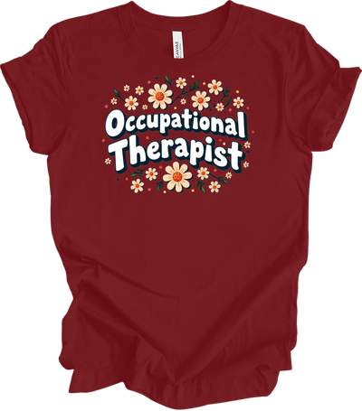 Floral Occupational Therapist T-Shirt in Cardinal