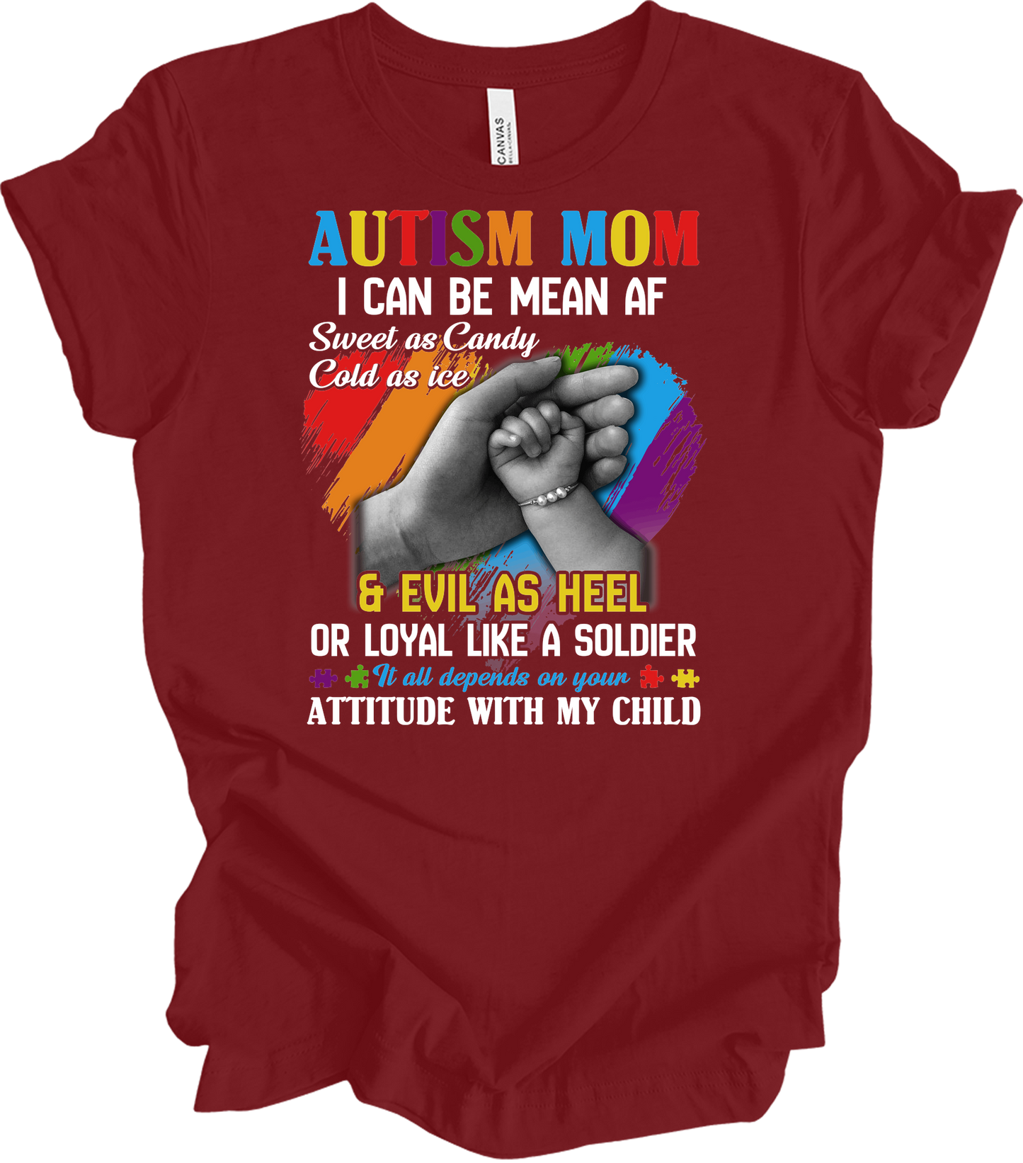 Autism Mom - Autism Awareness Puzzle Heart T-Shirt in Cardinal
