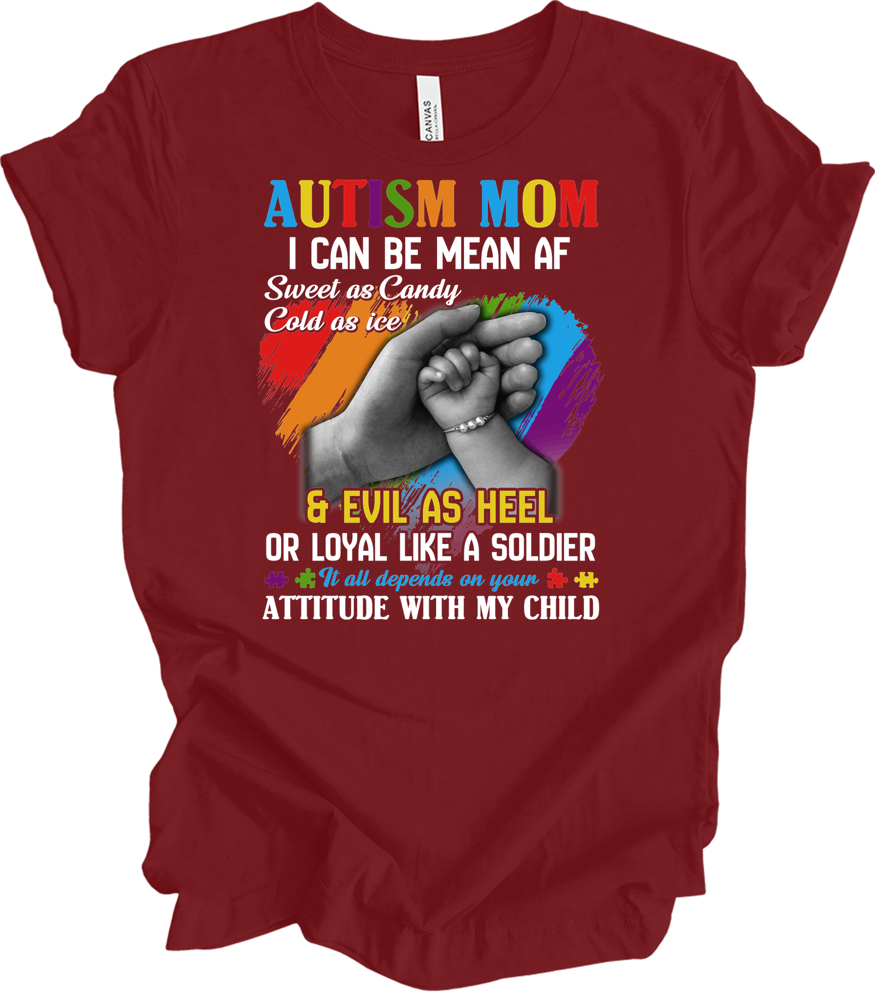 Autism Mom - Autism Awareness Puzzle Heart T-Shirt in Cardinal