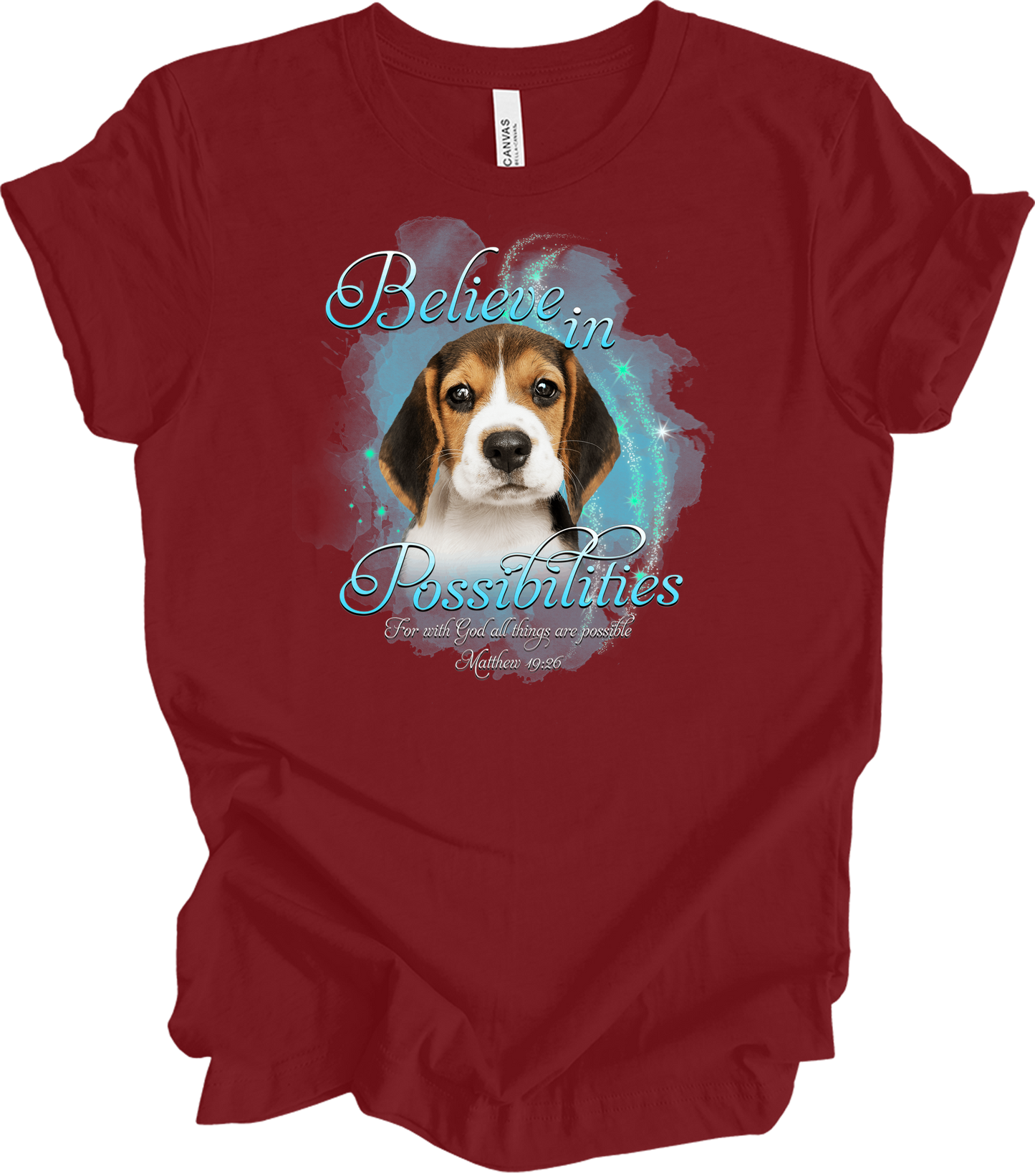 Beagle 'Believe' Inspirational T-Shirt in Cardinal
