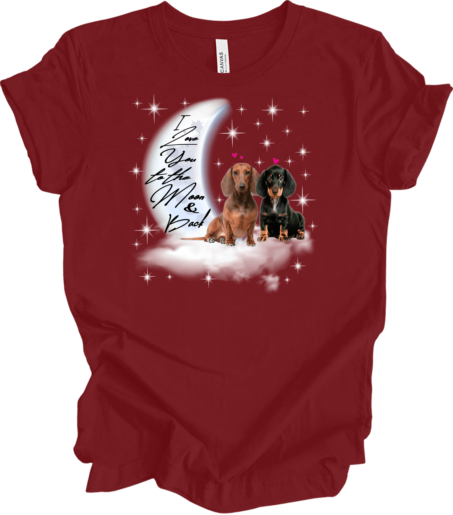 Dachshund Moon Love T-Shirt in Cardinal