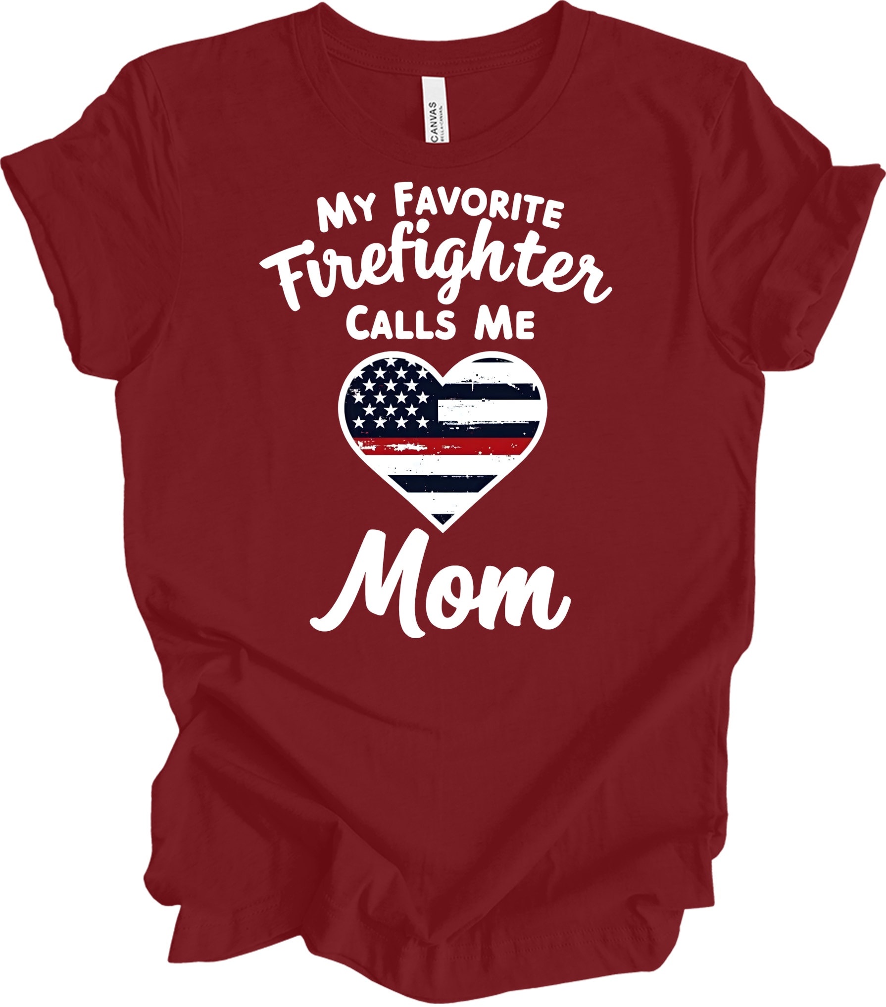 Firefighter Mom - Heart Design T-Shirt in Cardinal