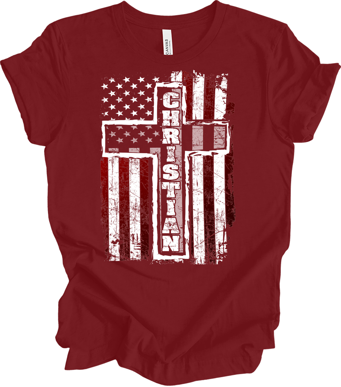 American Flag Cross Christian T-Shirt in Cardinal