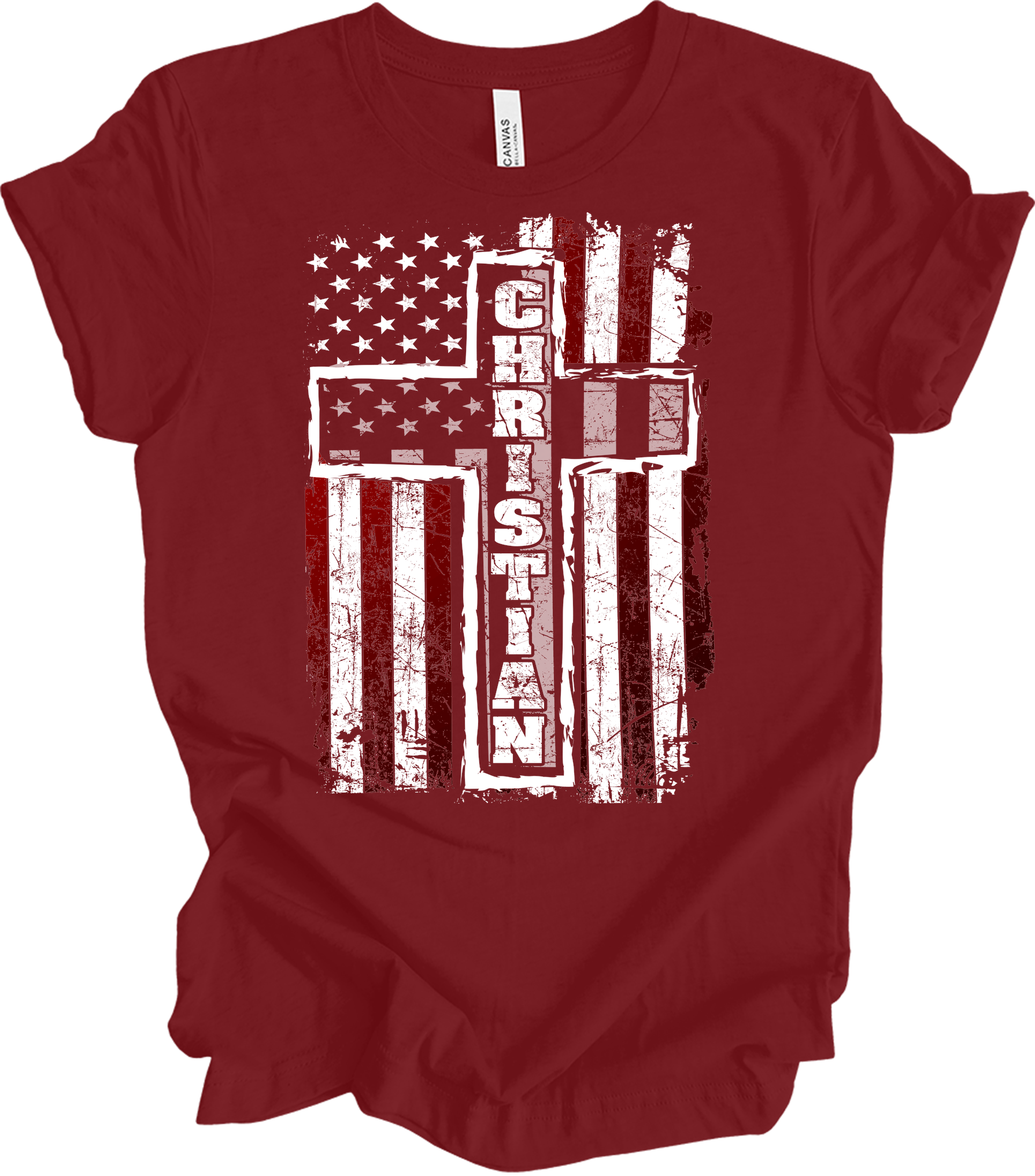 American Flag Cross Christian T-Shirt in Cardinal