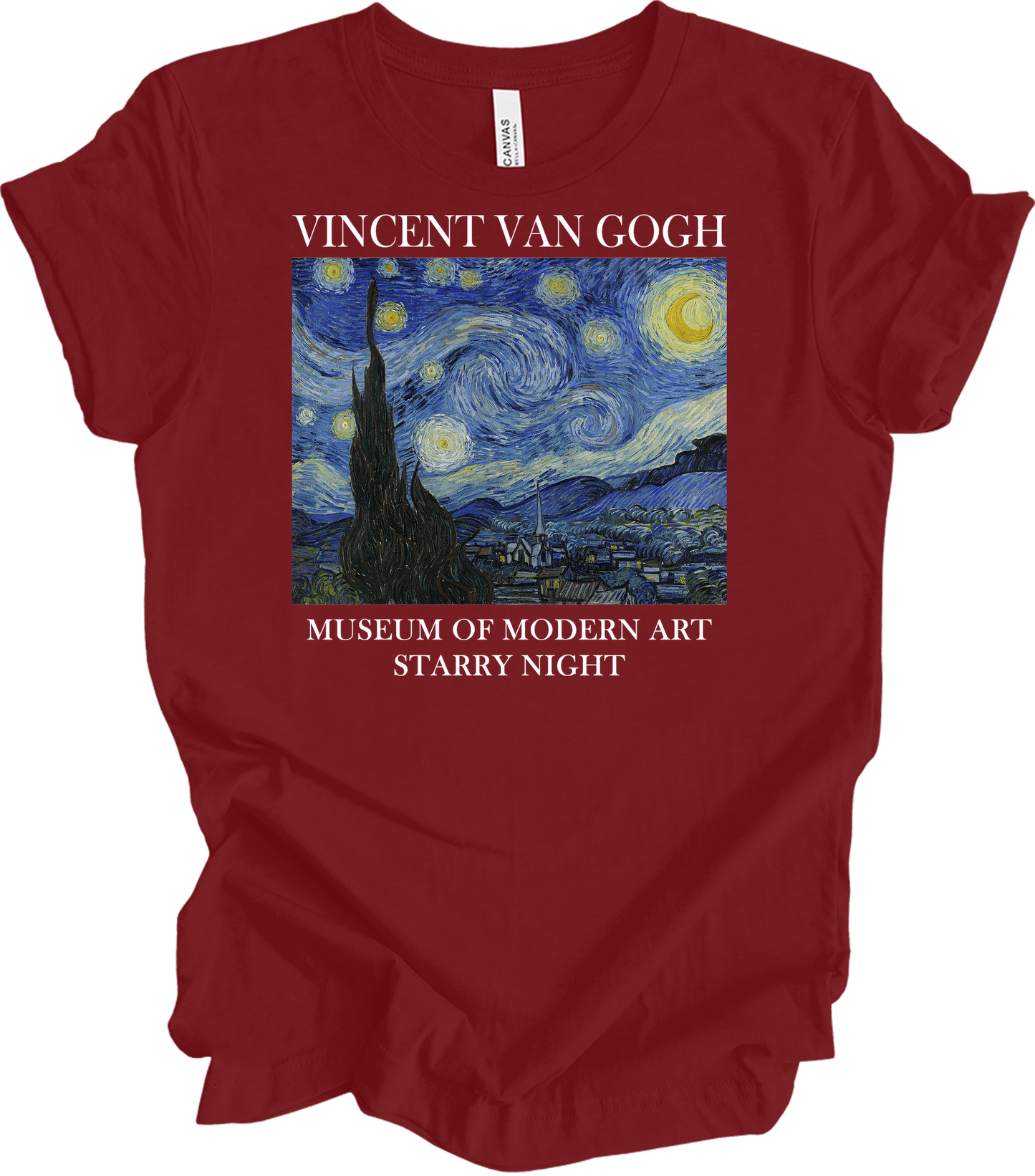 Van Gogh Starry Night Painting Art T-Shirt in Cardinal