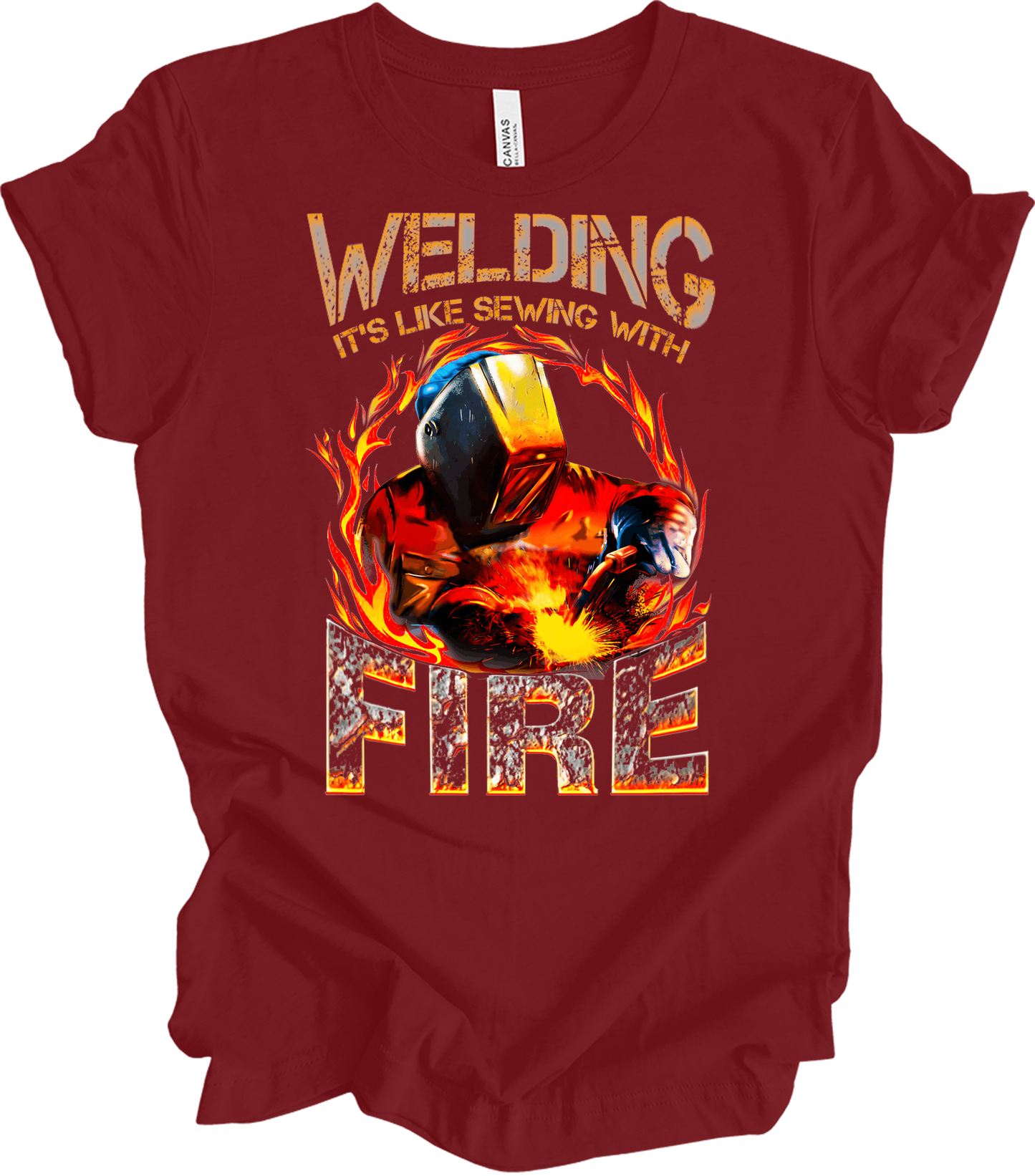 Welding: Sewing with Fire T-Shirt in Cardinal
