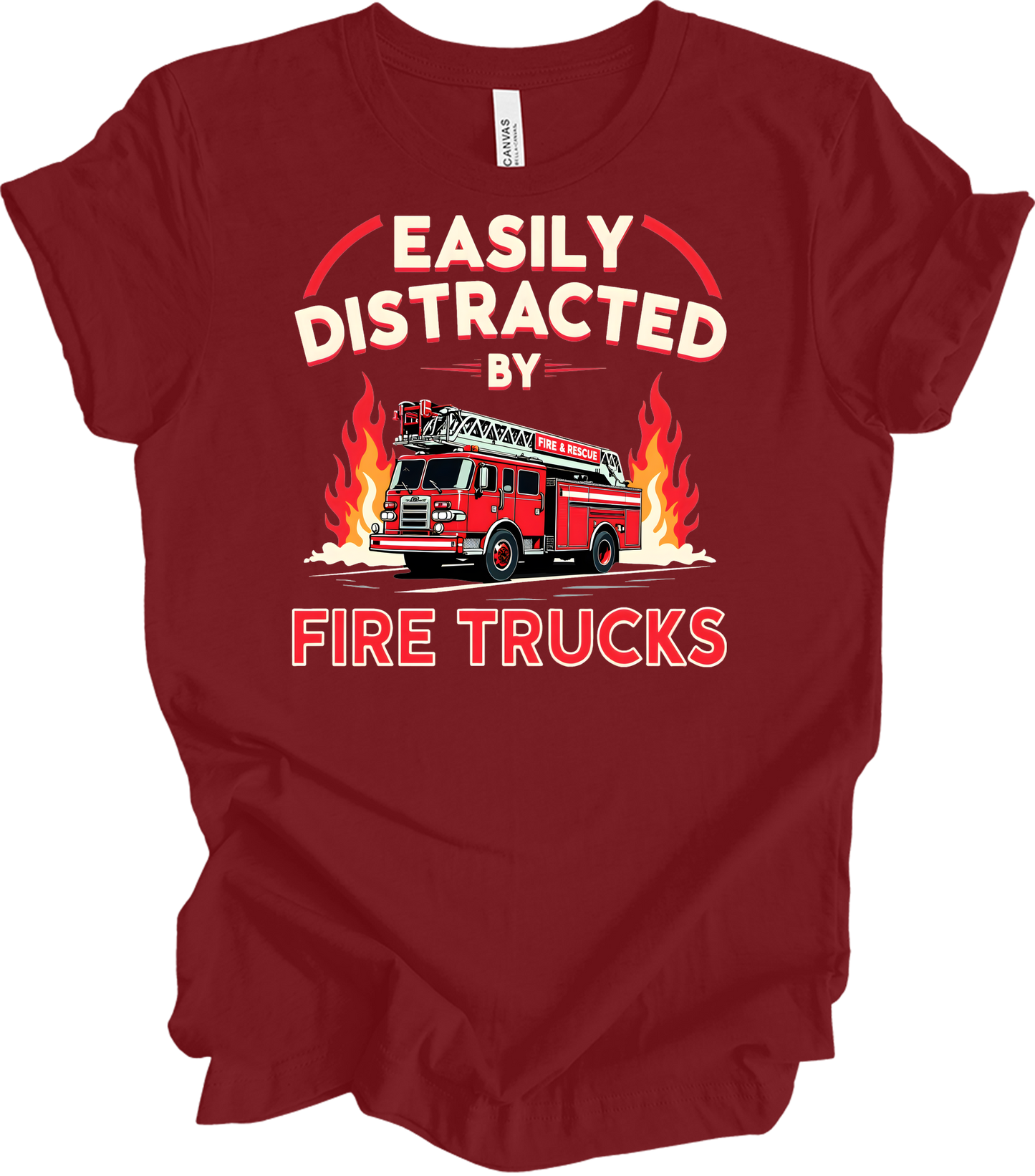 Firefighter Distracted T-Shirt in Cardinal