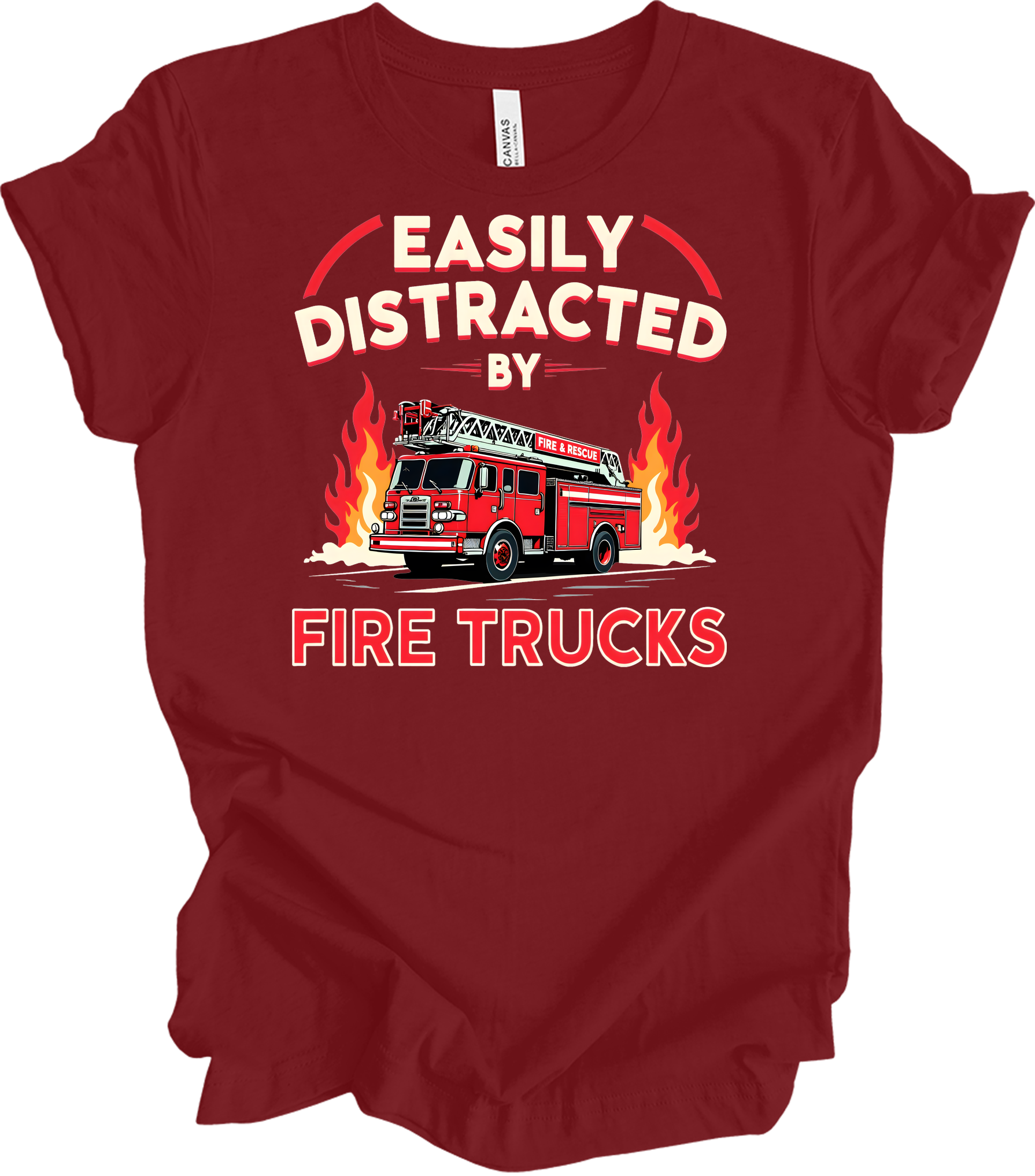 Firefighter Distracted T-Shirt in Cardinal