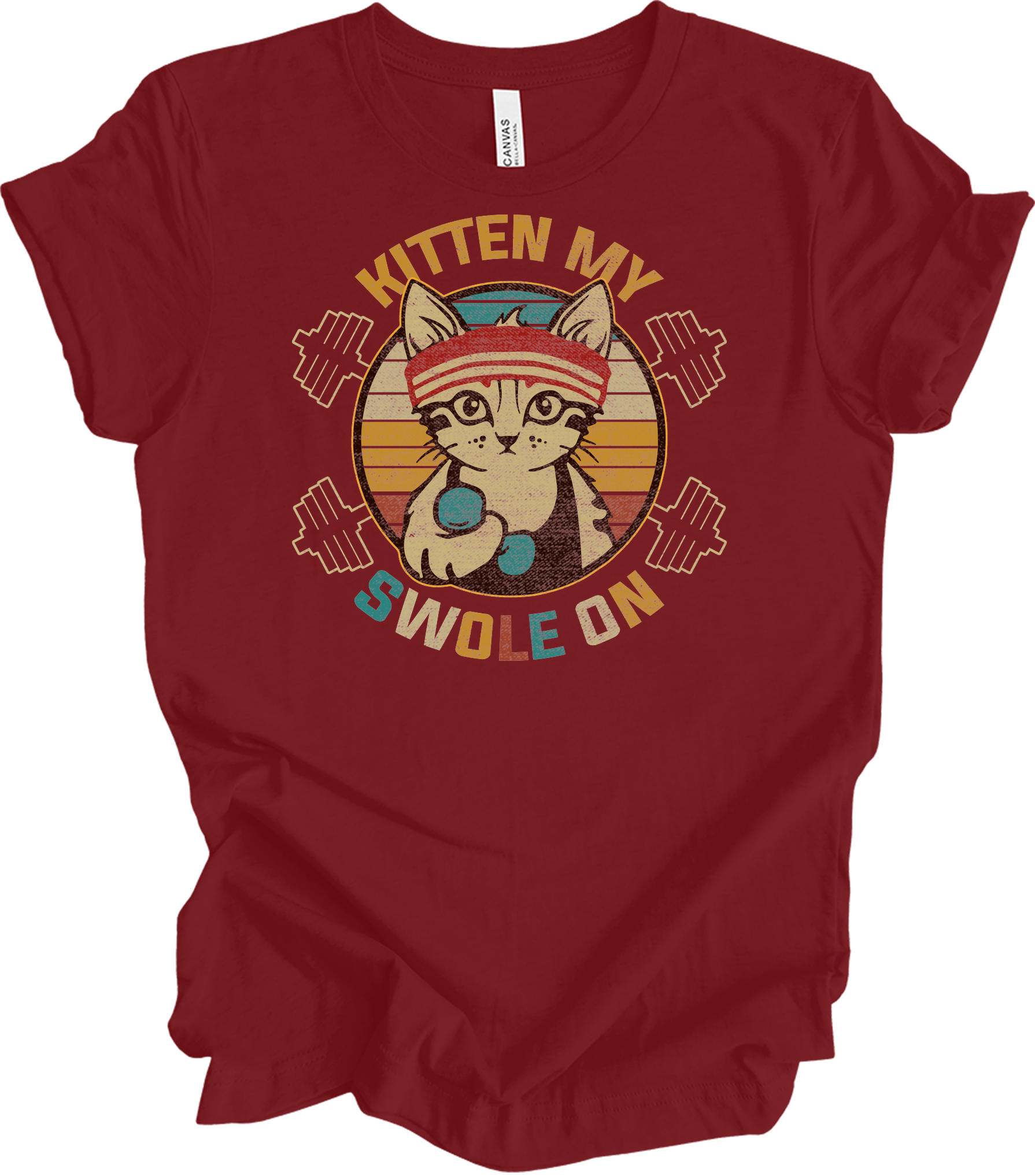 Kitten My Swole On Cat T-Shirt in Cardinal
