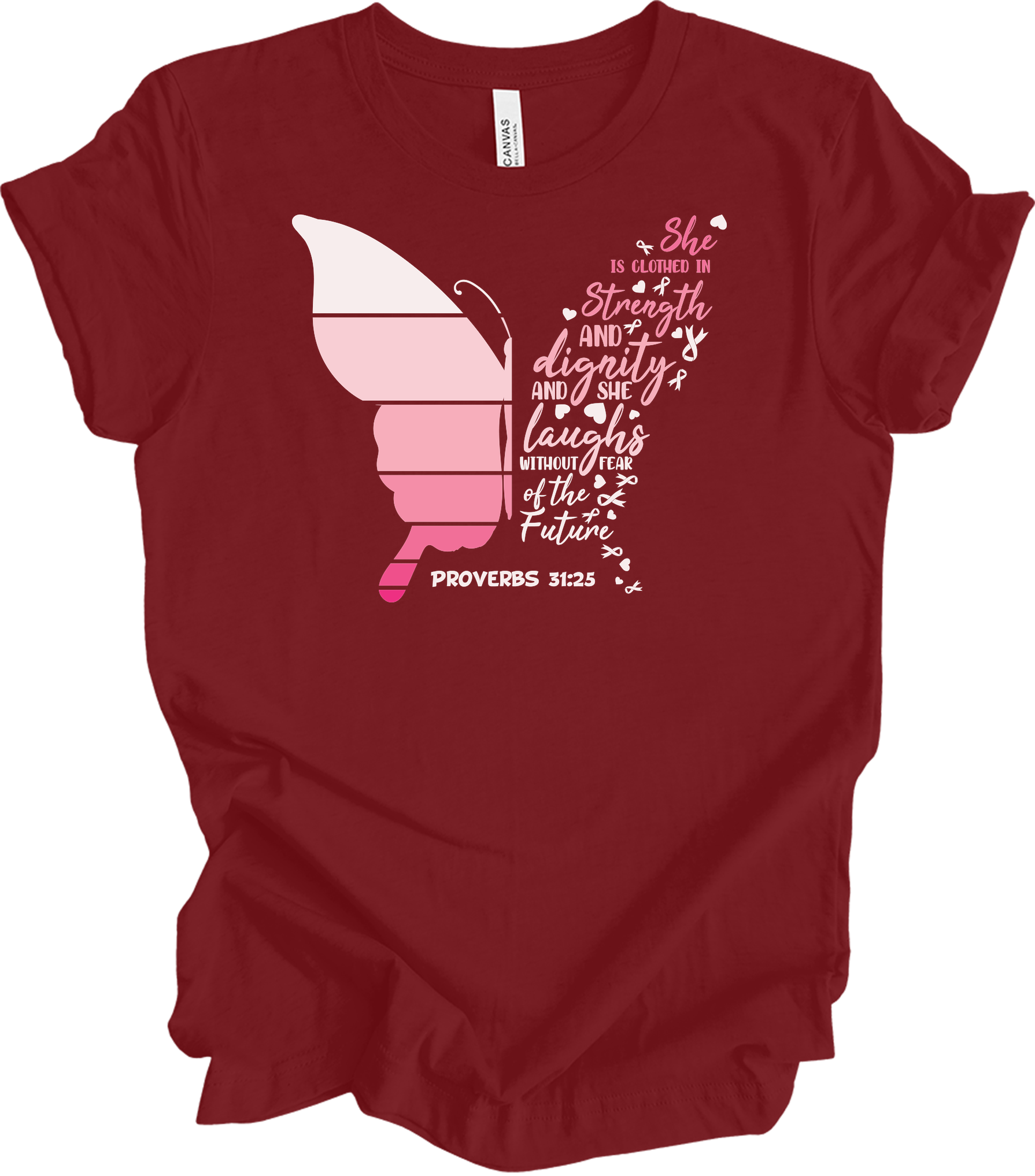 Butterfly Breast Cancer T-Shirt in Cardinal