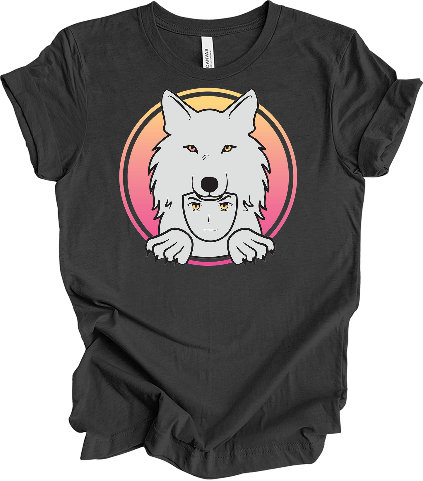 White Wolf Spirit Animal Anime - Wolf Pack T-Shirt in Dark Grey Heather