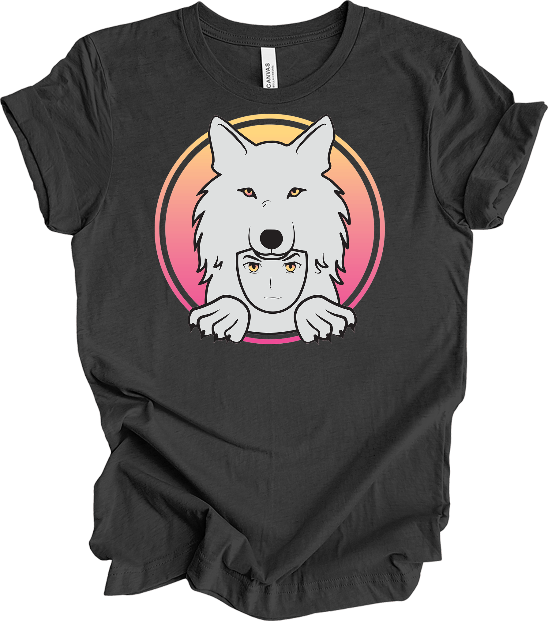 White Wolf Spirit Animal Anime - Wolf Pack T-Shirt in Dark Grey Heather