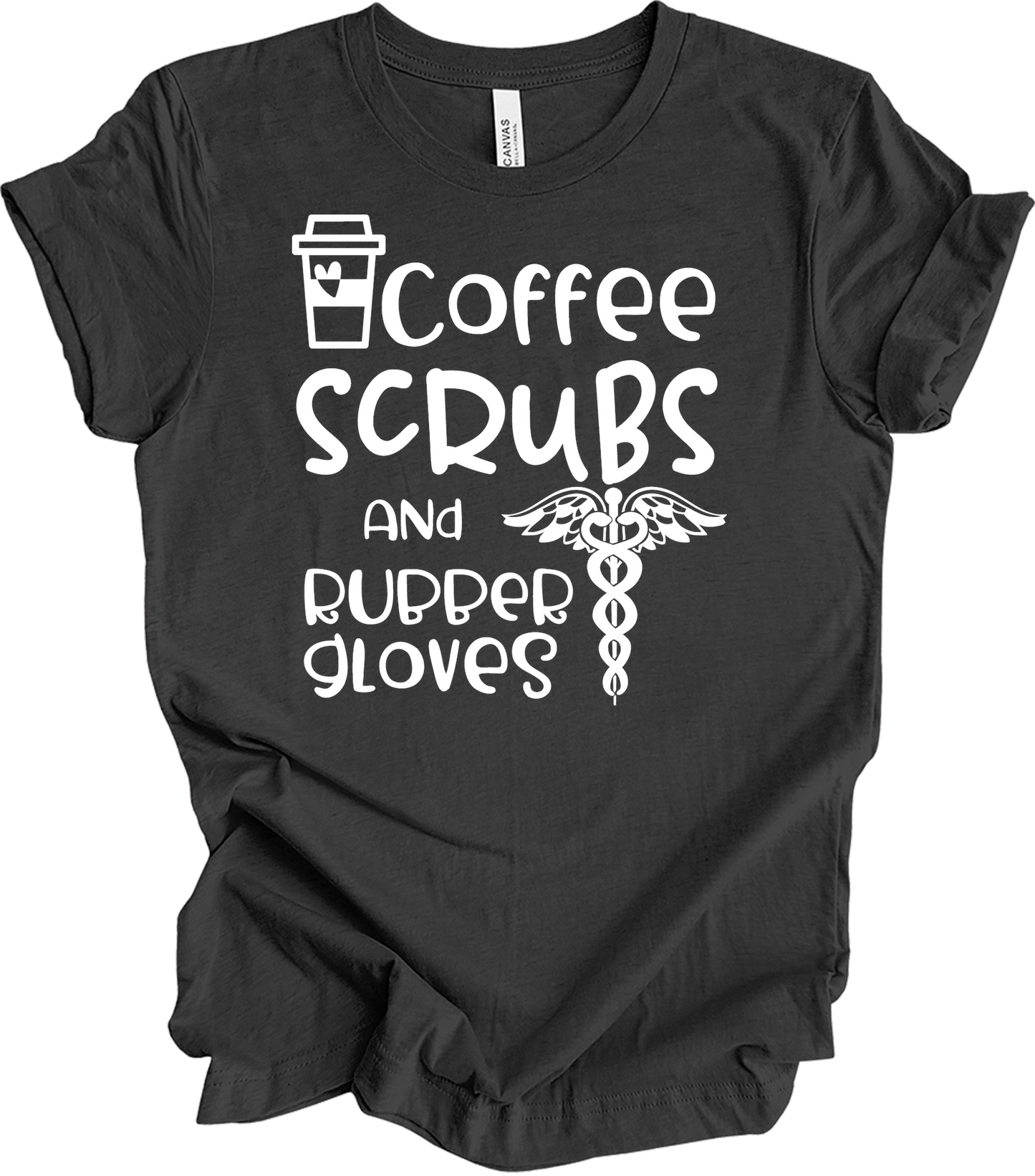 Coffee Scrubs Nurse T-Shirt in Dark Grey Heather