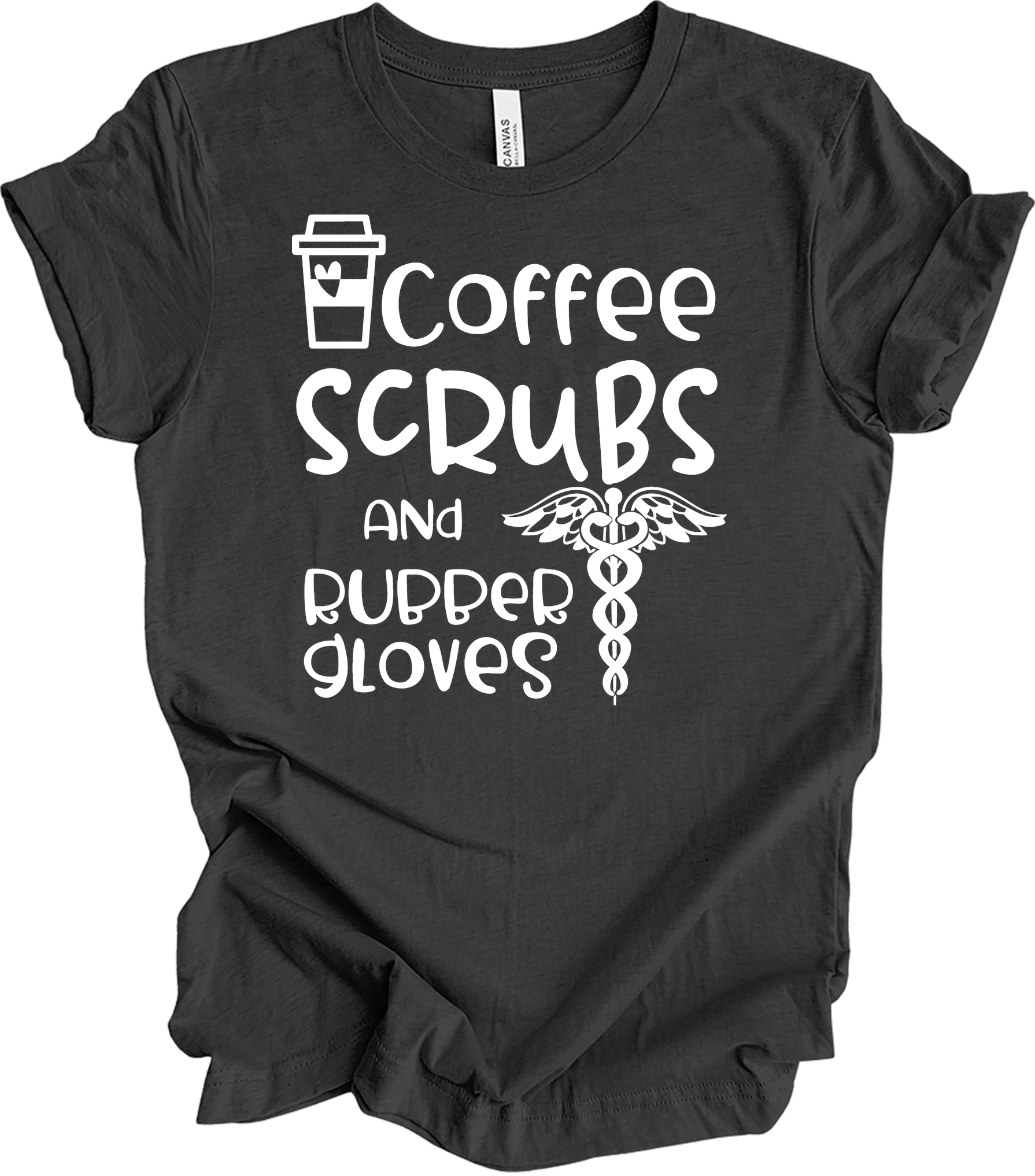 Coffee Scrubs Nurse T-Shirt in Dark Grey Heather