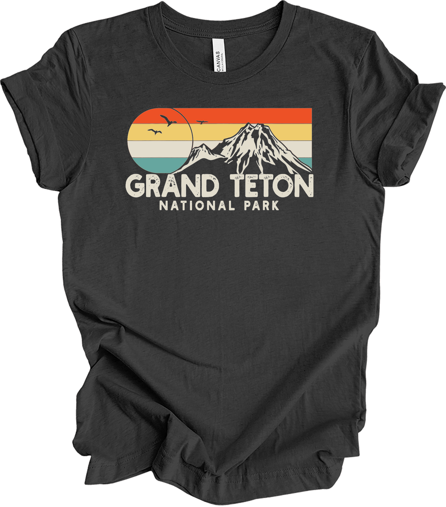 Grand Teton National Park Retro T-Shirt in Dark Grey Heather