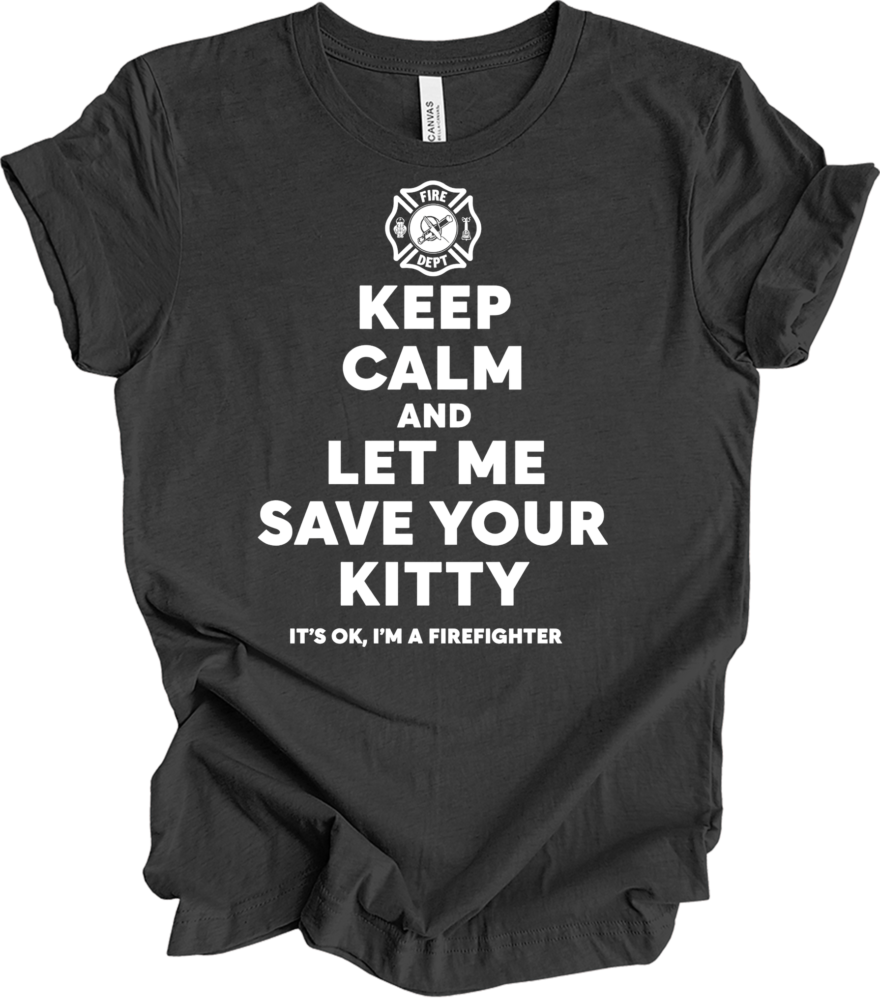 Firefighter Rescue - Save Your Kitty T-Shirt in Dark Grey Heather