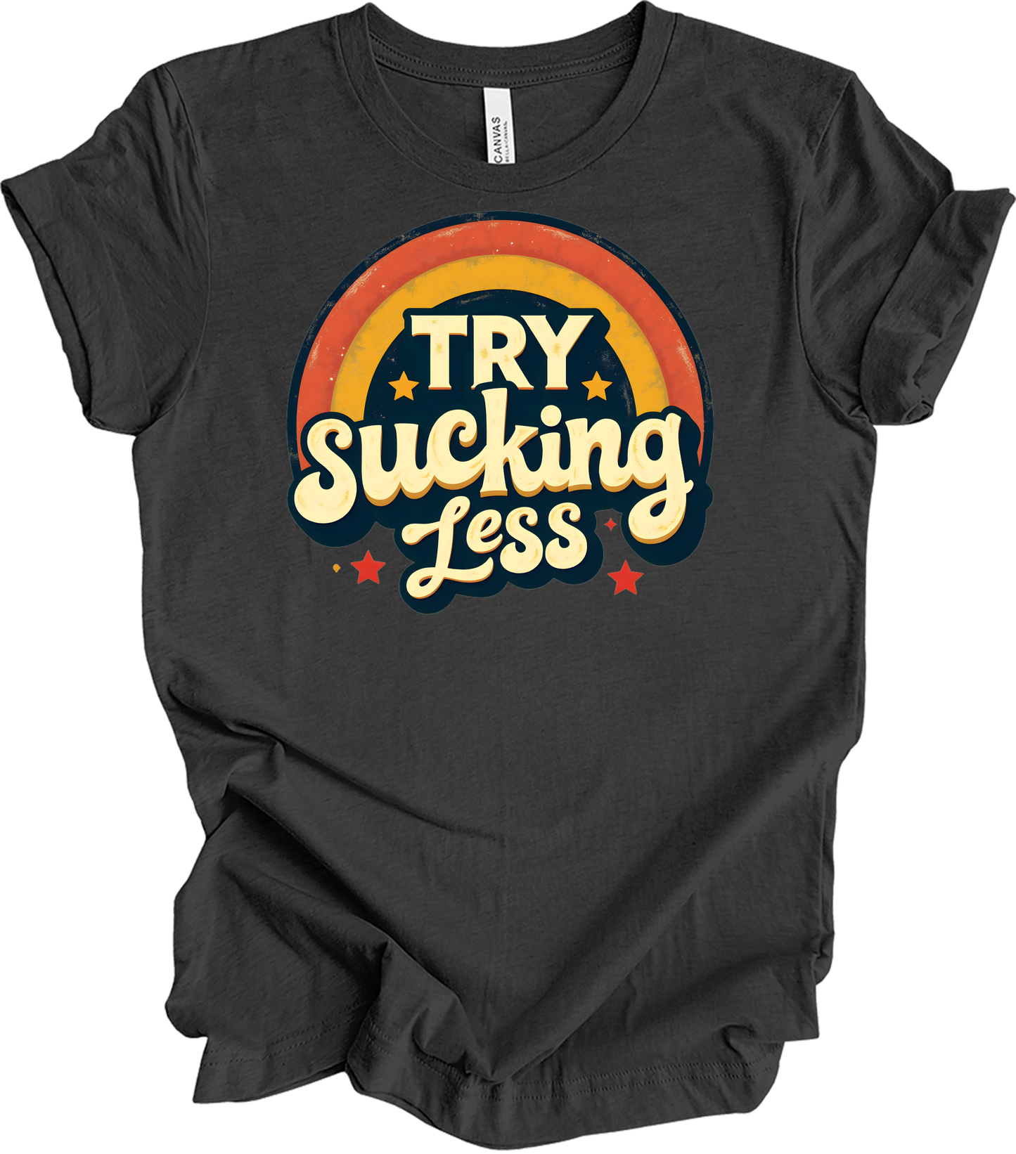 'Try Sucking Less' Funny T-Shirt in Dark Grey Heather