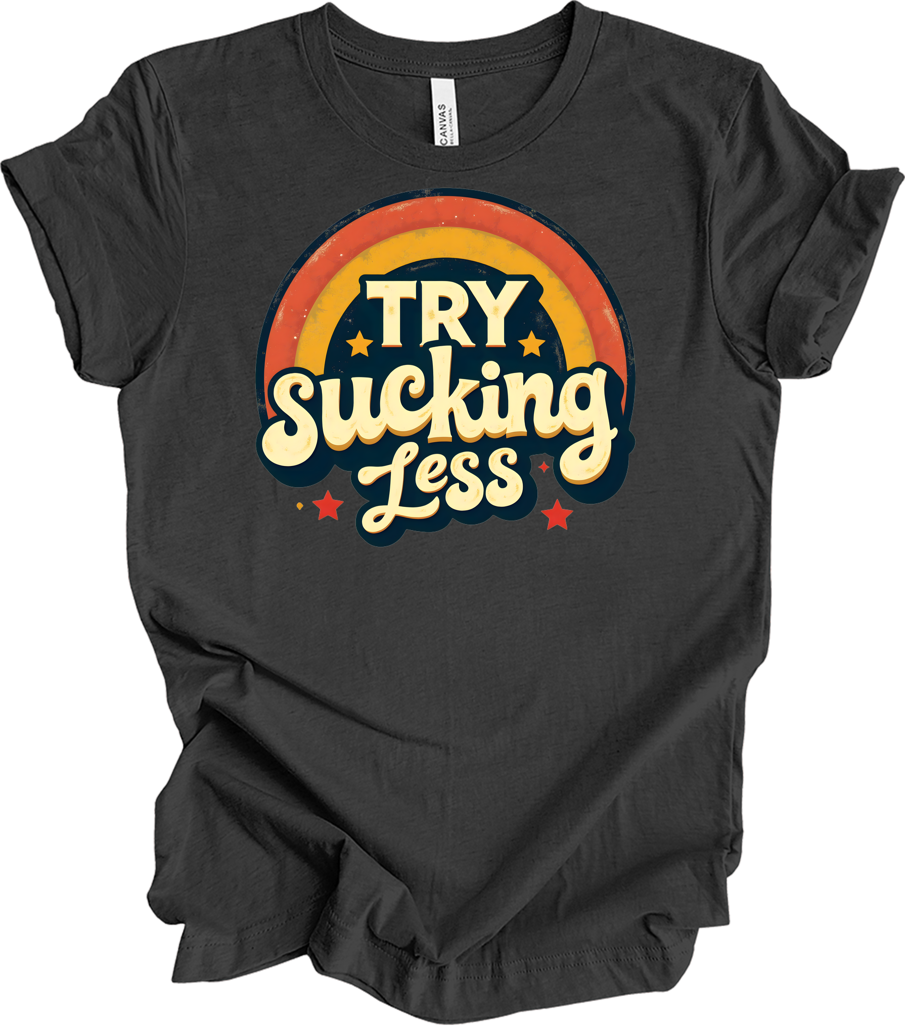'Try Sucking Less' Funny T-Shirt in Dark Grey Heather