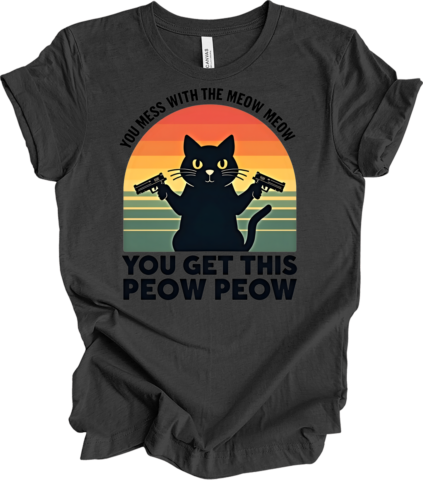 Meow Meow Peow Peow Cat T-Shirt in Dark Grey Heather