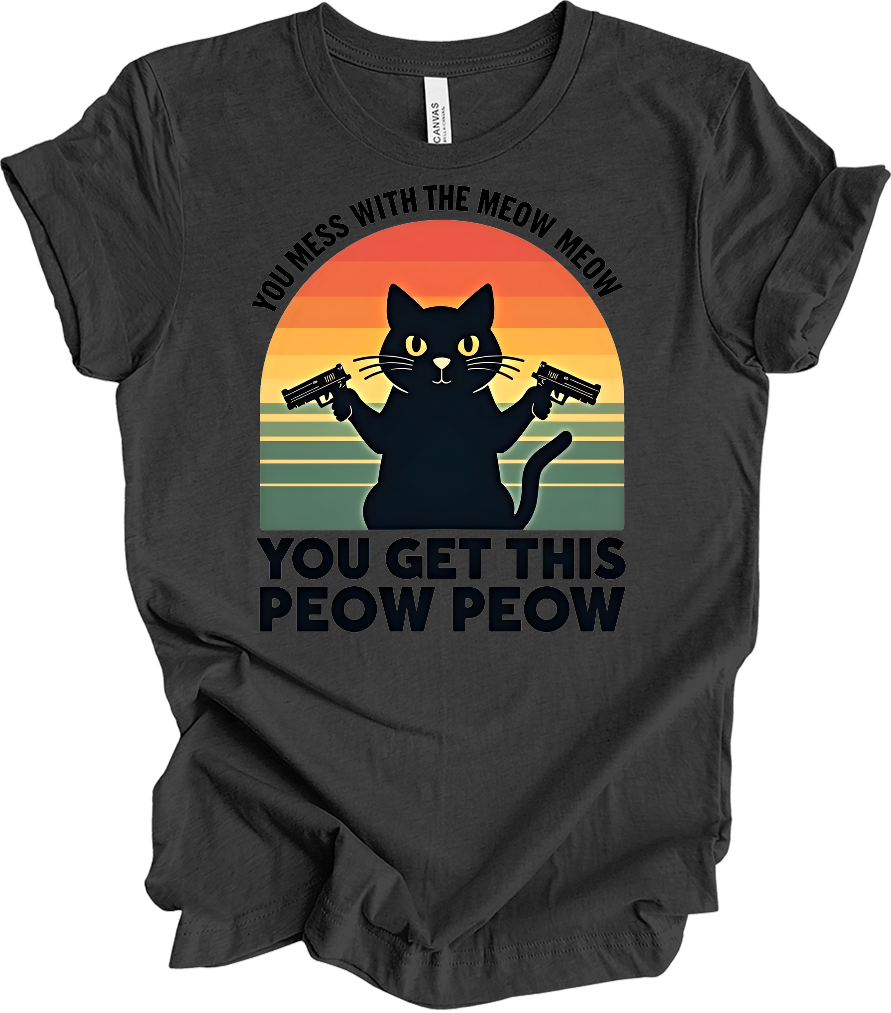 Meow Meow Peow Peow Cat T-Shirt in Dark Grey Heather