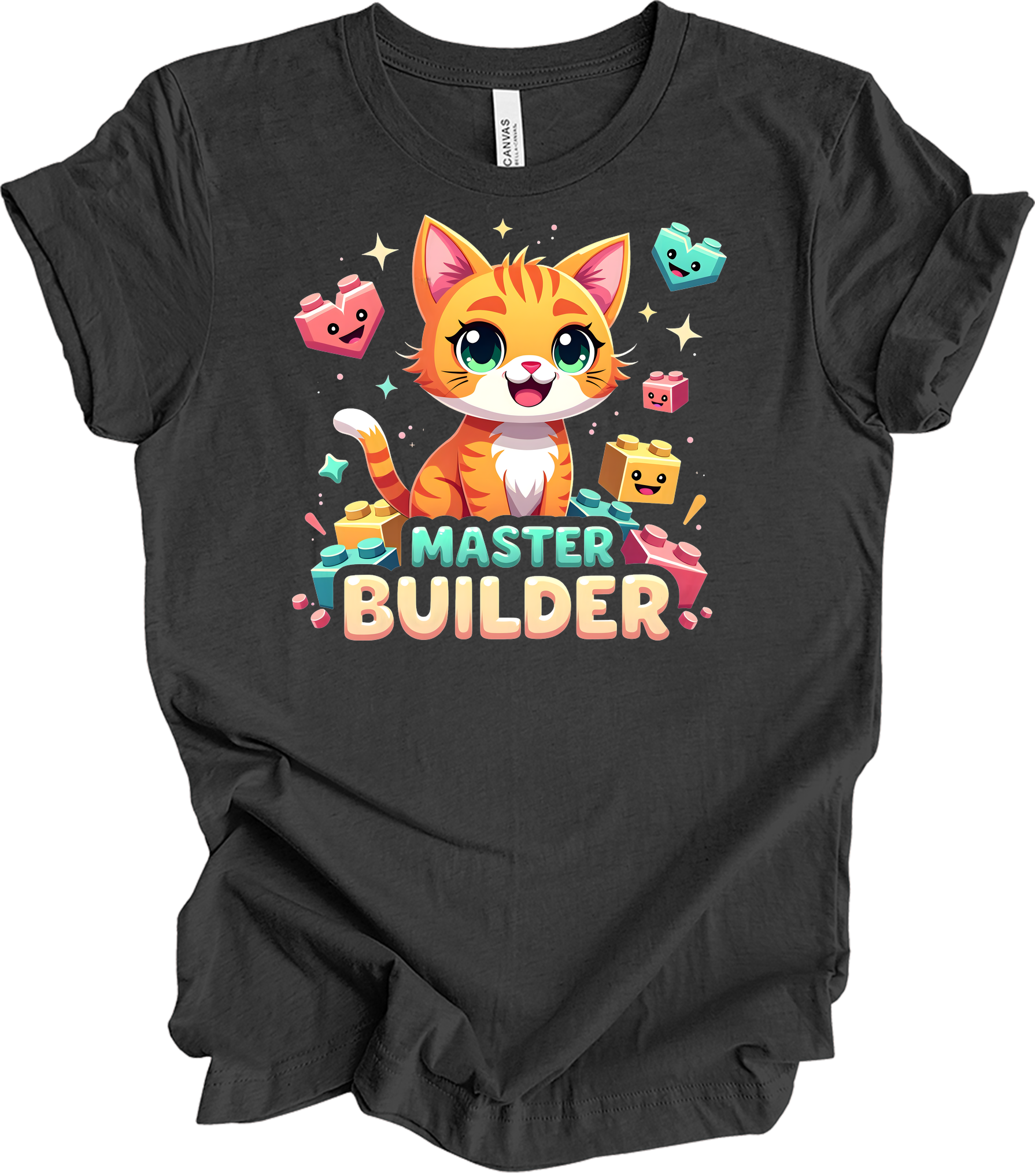 Cute Cat Master Builder T-Shirt in Dark Grey Heather