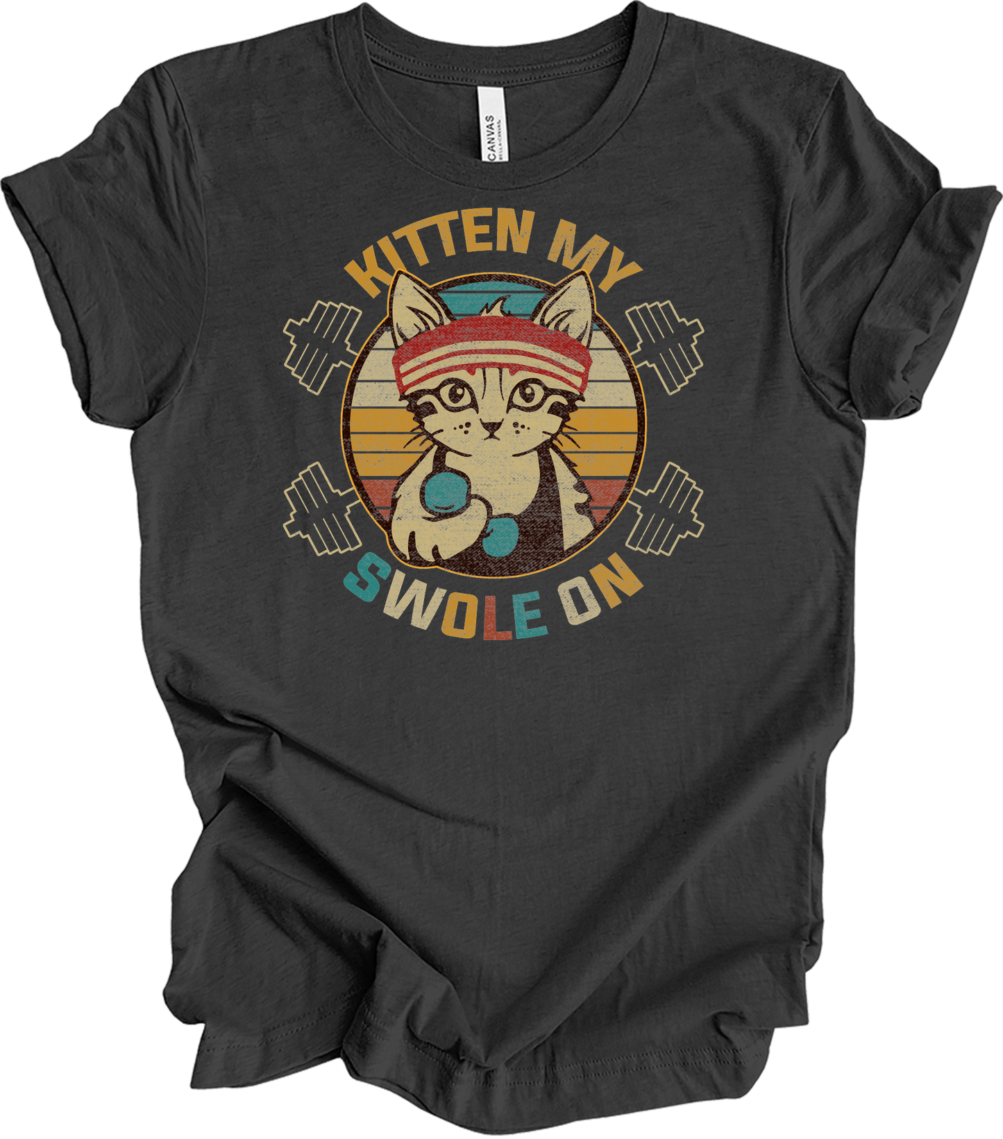 Kitten My Swole On Cat T-Shirt in Dark Grey Heather