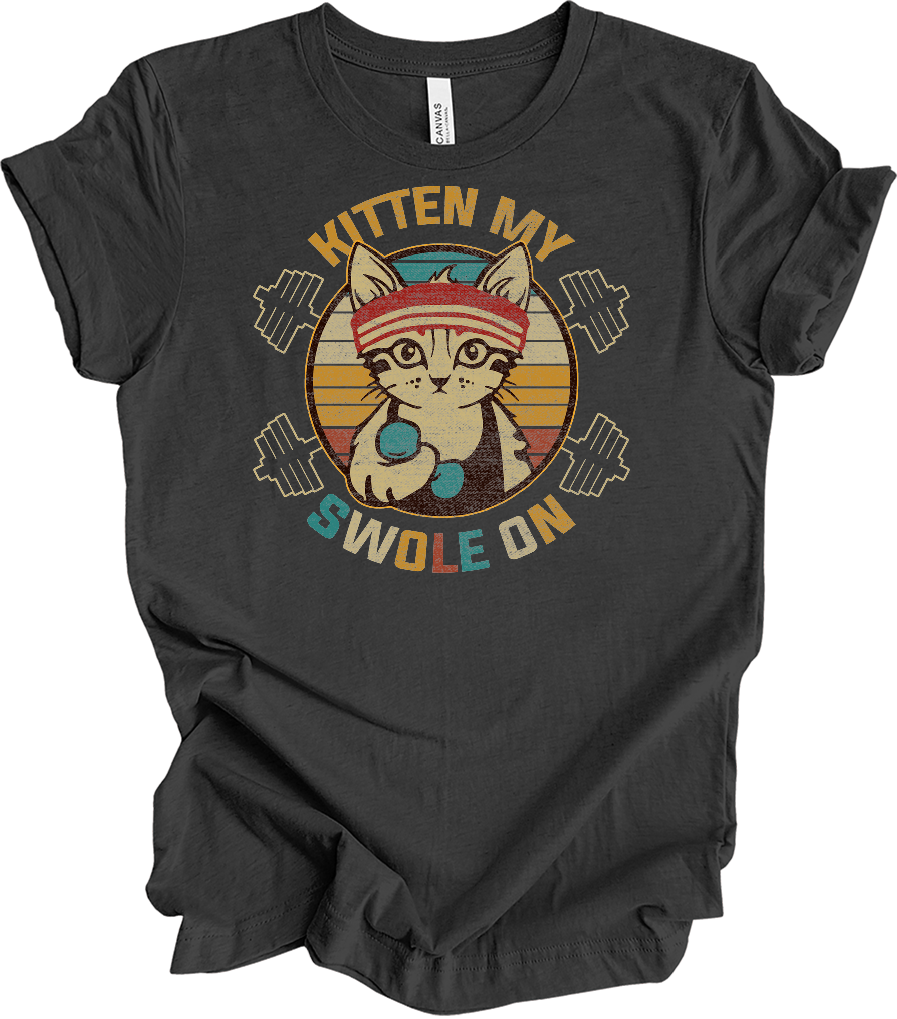 Kitten My Swole On Cat T-Shirt in Dark Grey Heather