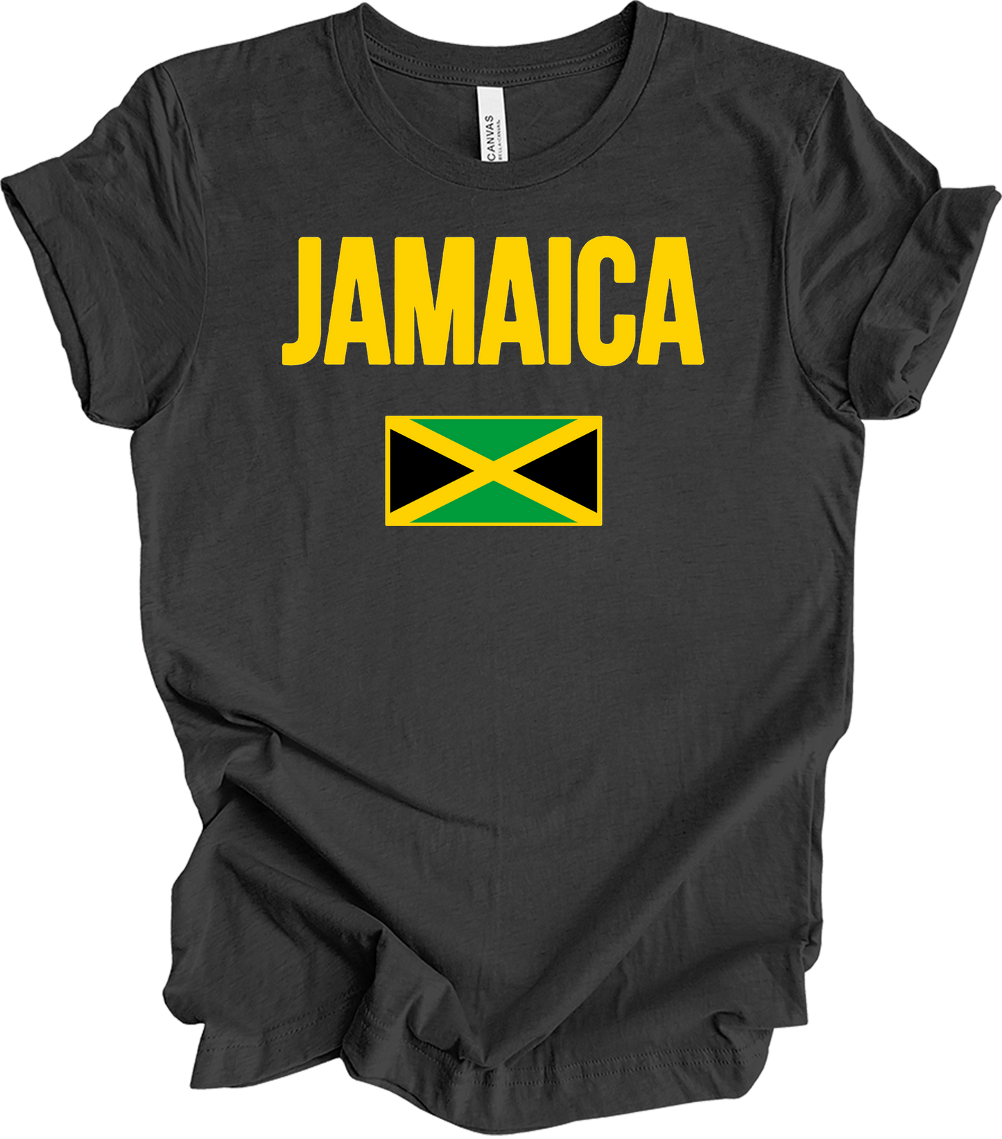 Jamaican Flag - Vintage Jamaica Travel Vacation T-Shirt in Dark Grey Heather