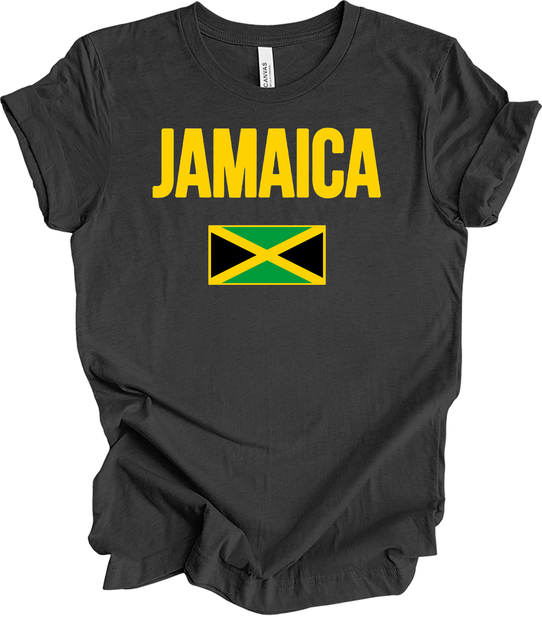 Jamaican Flag - Vintage Jamaica Travel Vacation T-Shirt in Dark Grey Heather