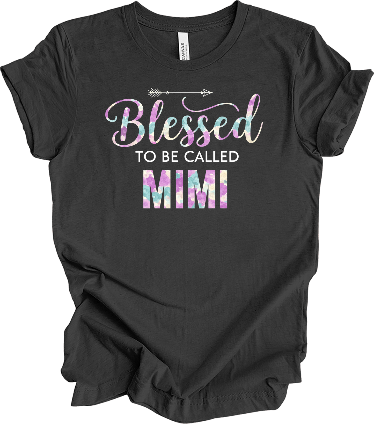 Blessed Mimi Floral Gift T-Shirt in Dark Grey Heather