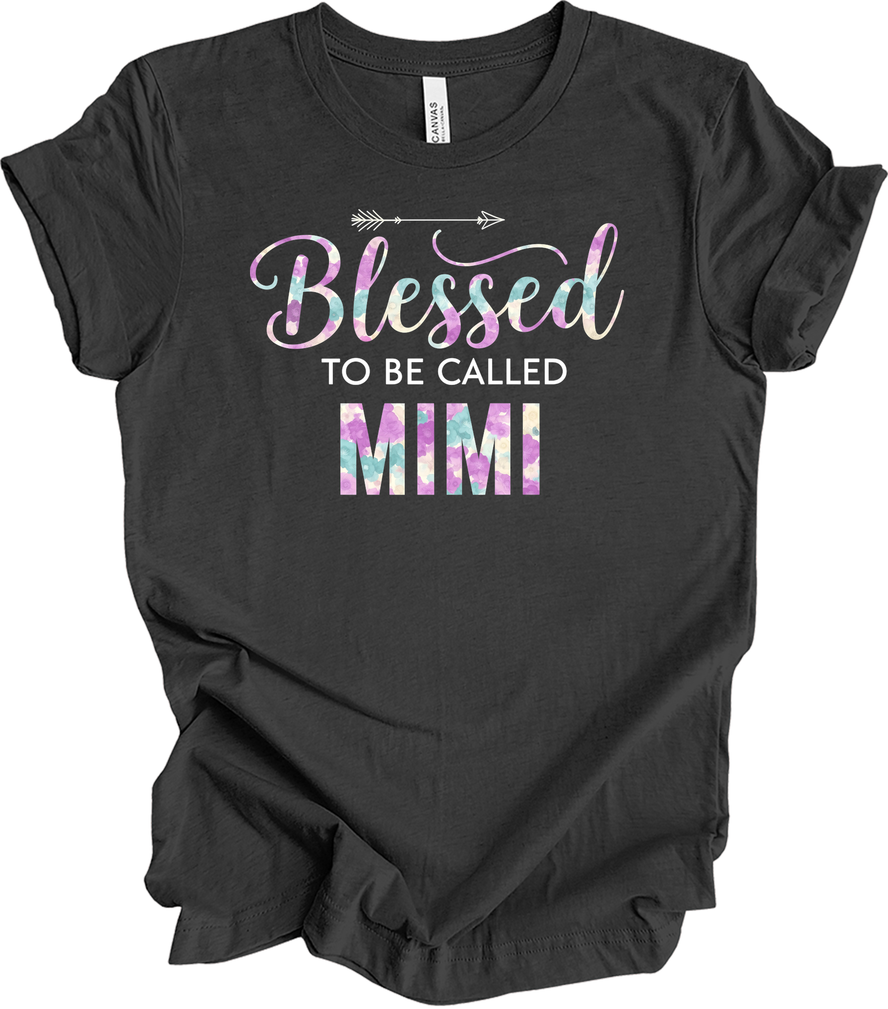 Blessed Mimi Floral Gift T-Shirt in Dark Grey Heather