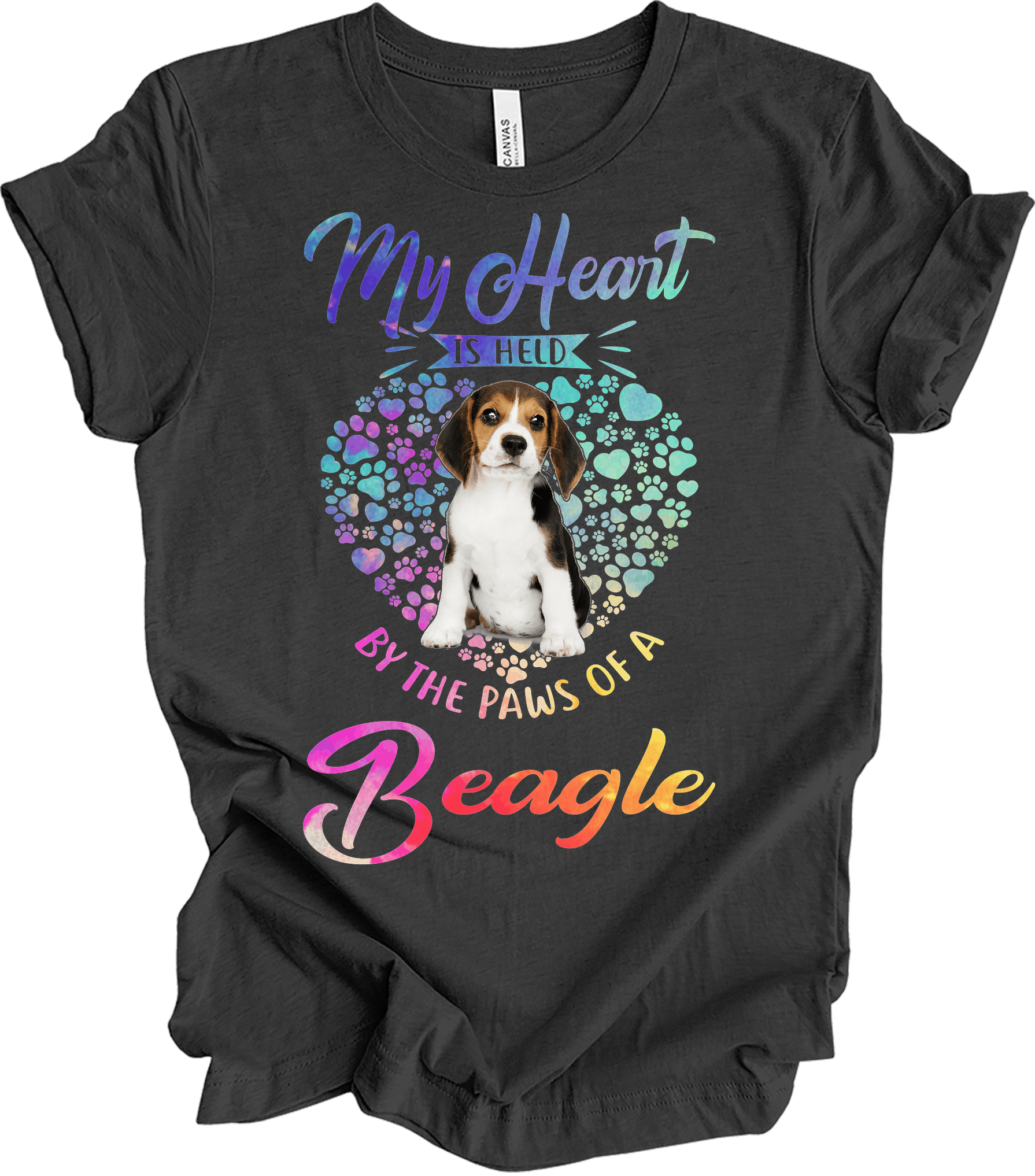 Beagle Heart Paw T-Shirt in Dark Grey Heather