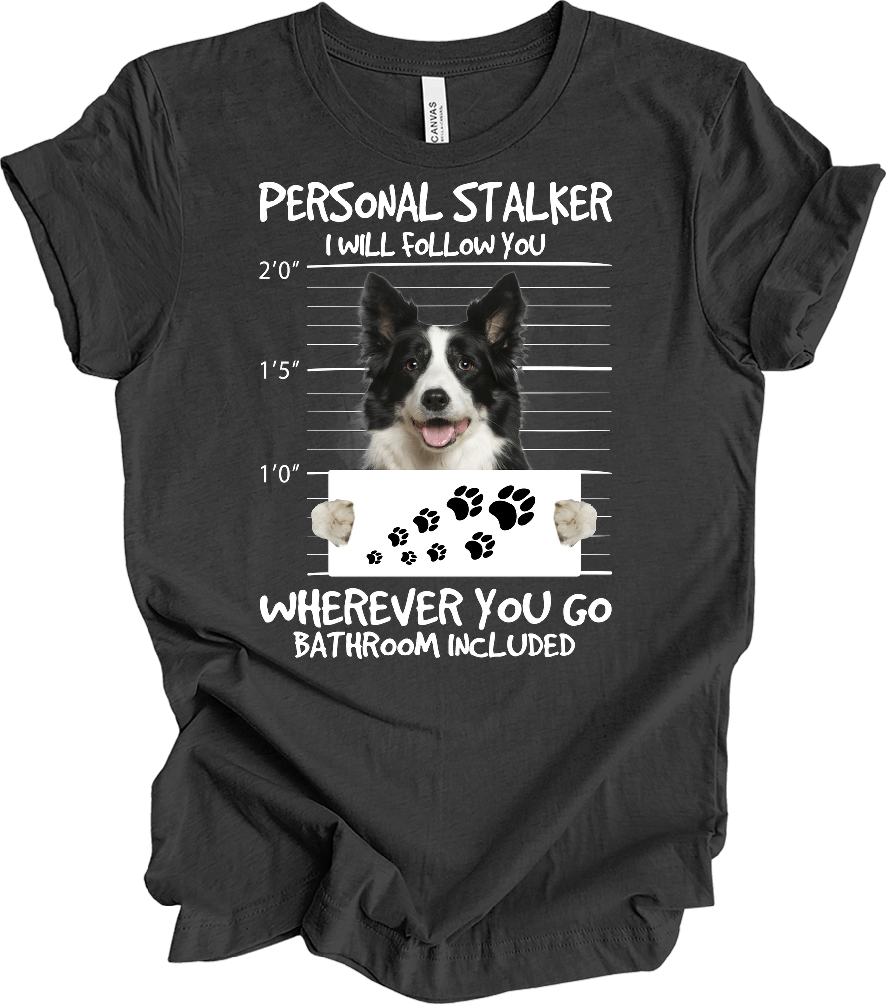 Border Collie Peeking Dog - Funny Collie Lover Gift T-Shirt in Dark Grey Heather