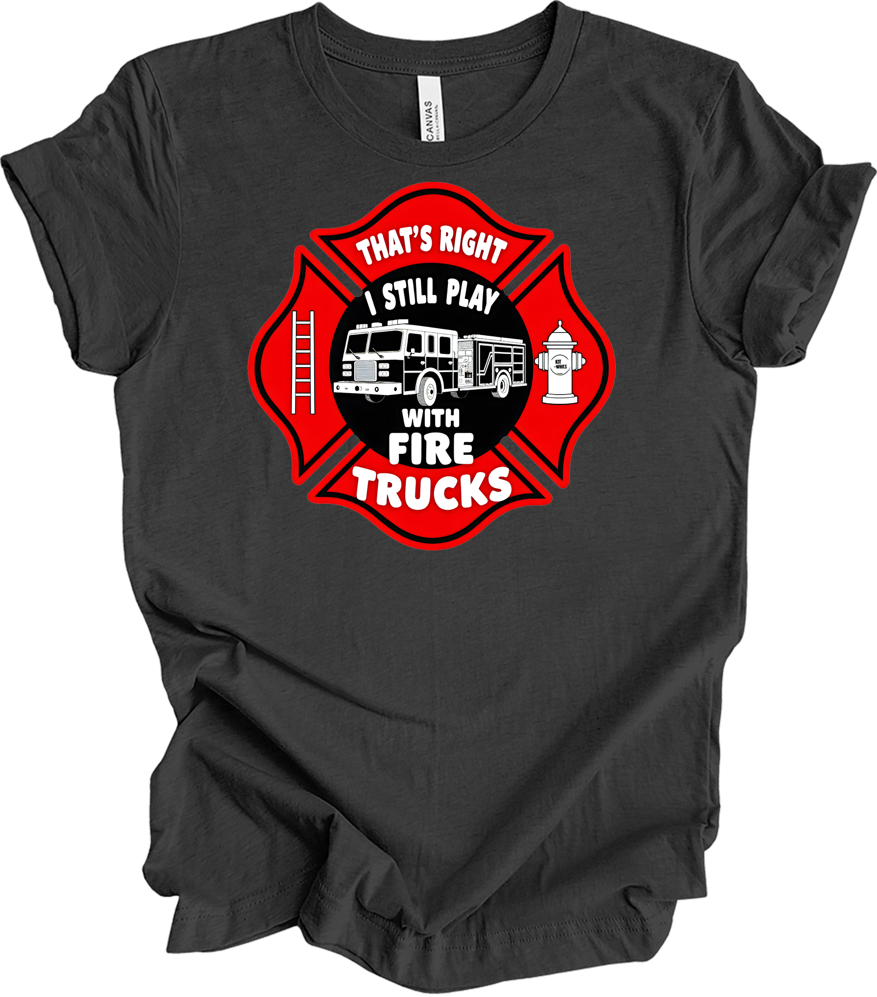 I Still Play With Fire Trucks T-Shirt in Dark Grey Heather