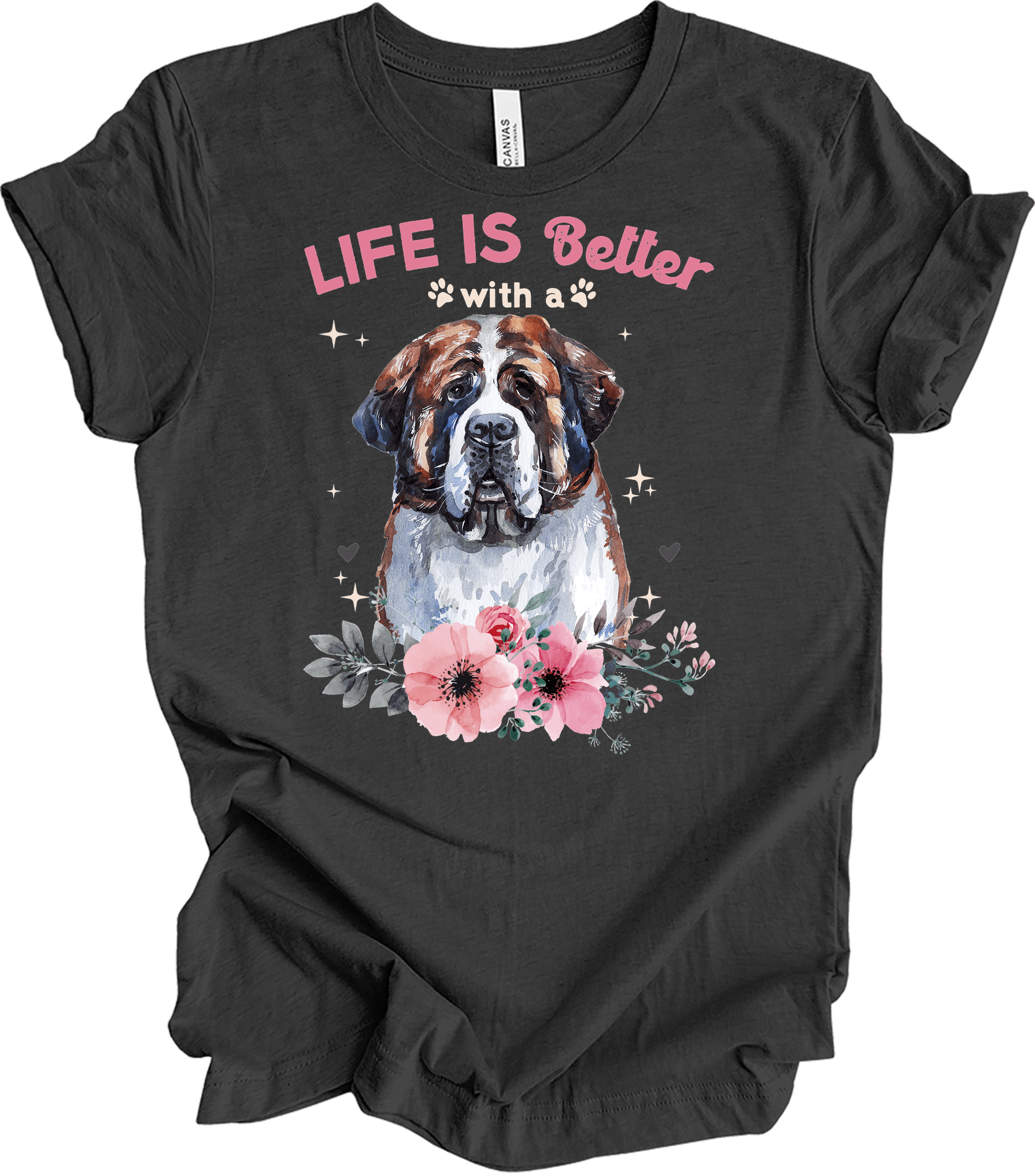 Life's Better with a Saint Bernard T-Shirt in Dark Grey Heather