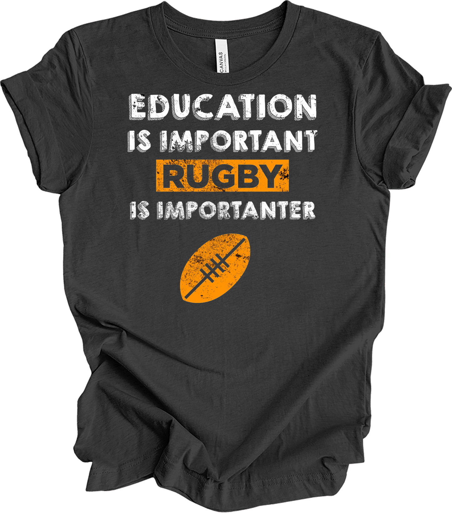 Rugby Is Importanter Funny Sports T-Shirt in Dark Grey Heather
